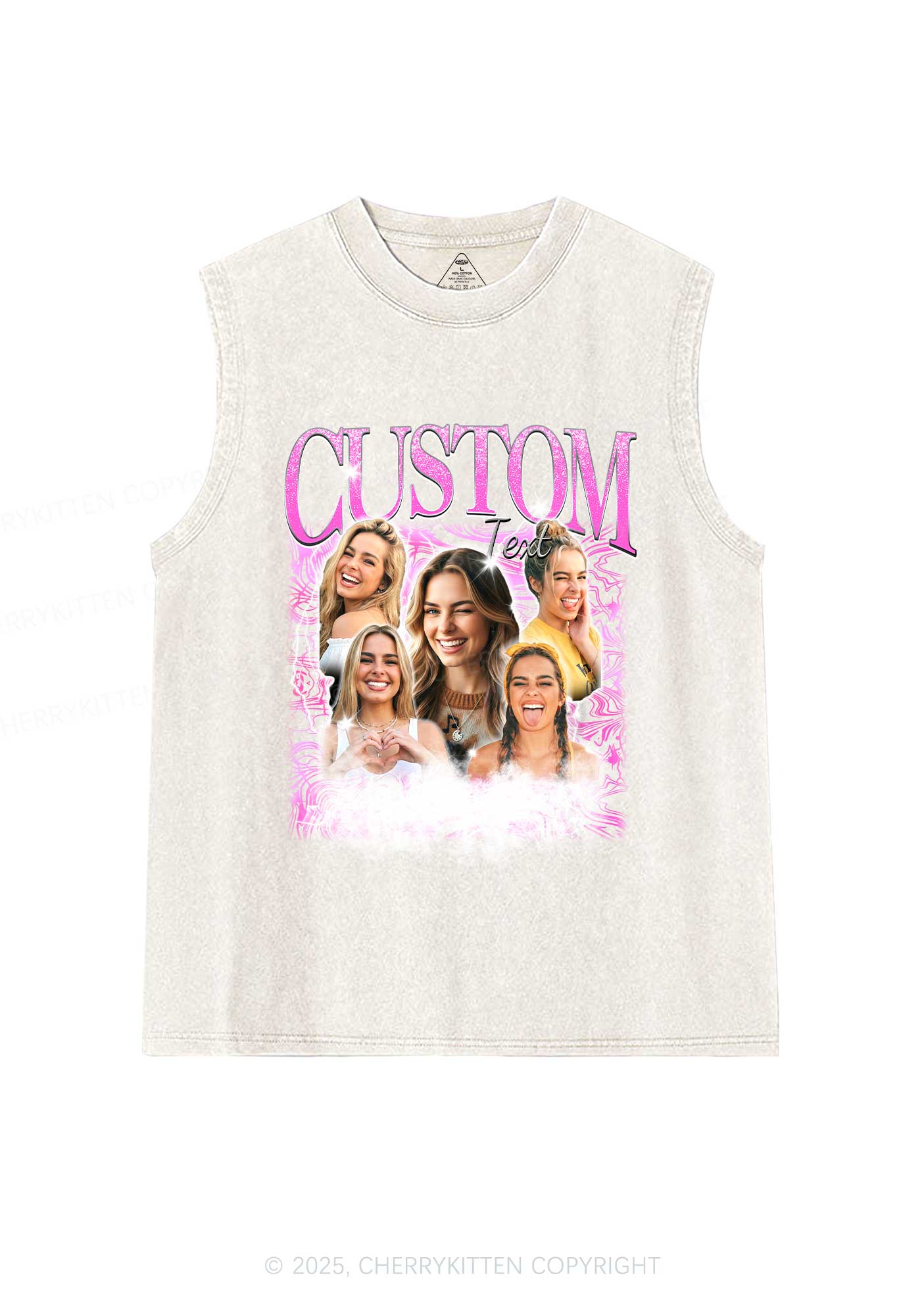 Custom Portrait Glitter Text Y2K Washed Muscle Tank Cherrykitten - Image 6
