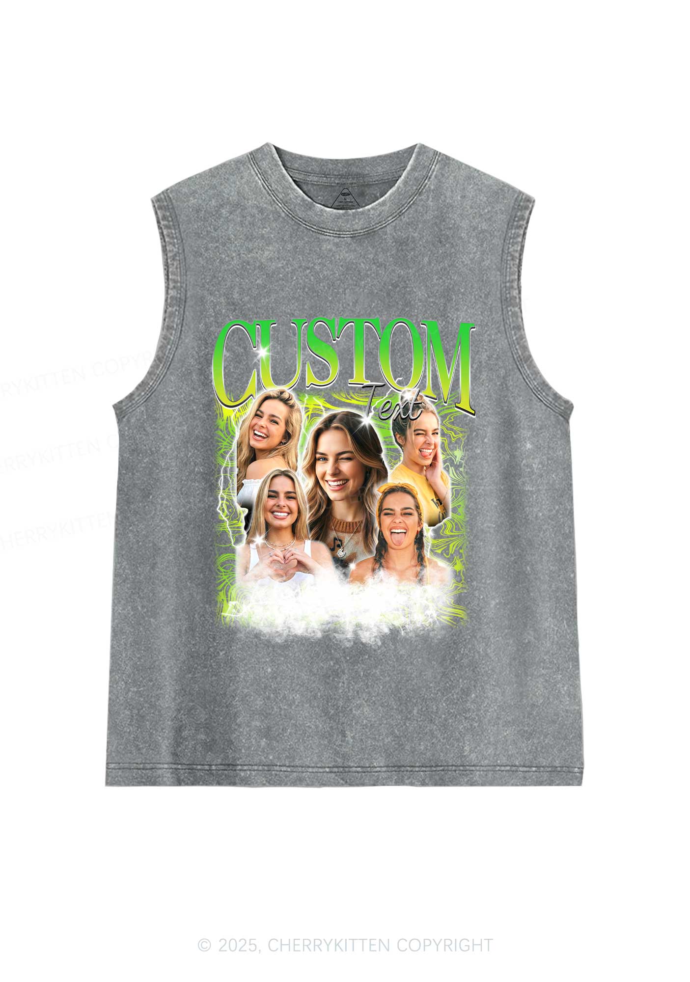 Custom Portrait Glitter Text Y2K Washed Muscle Tank Cherrykitten - Image 7