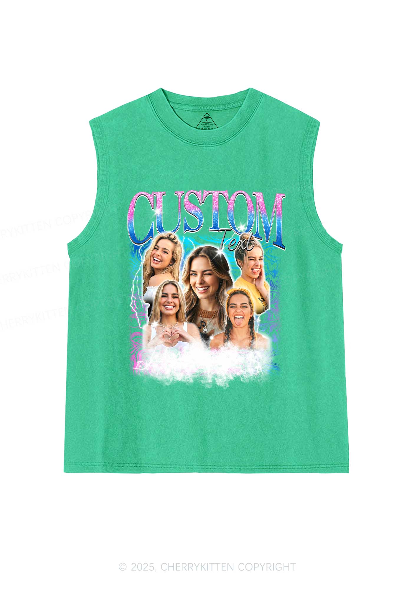 Custom Portrait Glitter Text Y2K Washed Muscle Tank Cherrykitten - Image 8