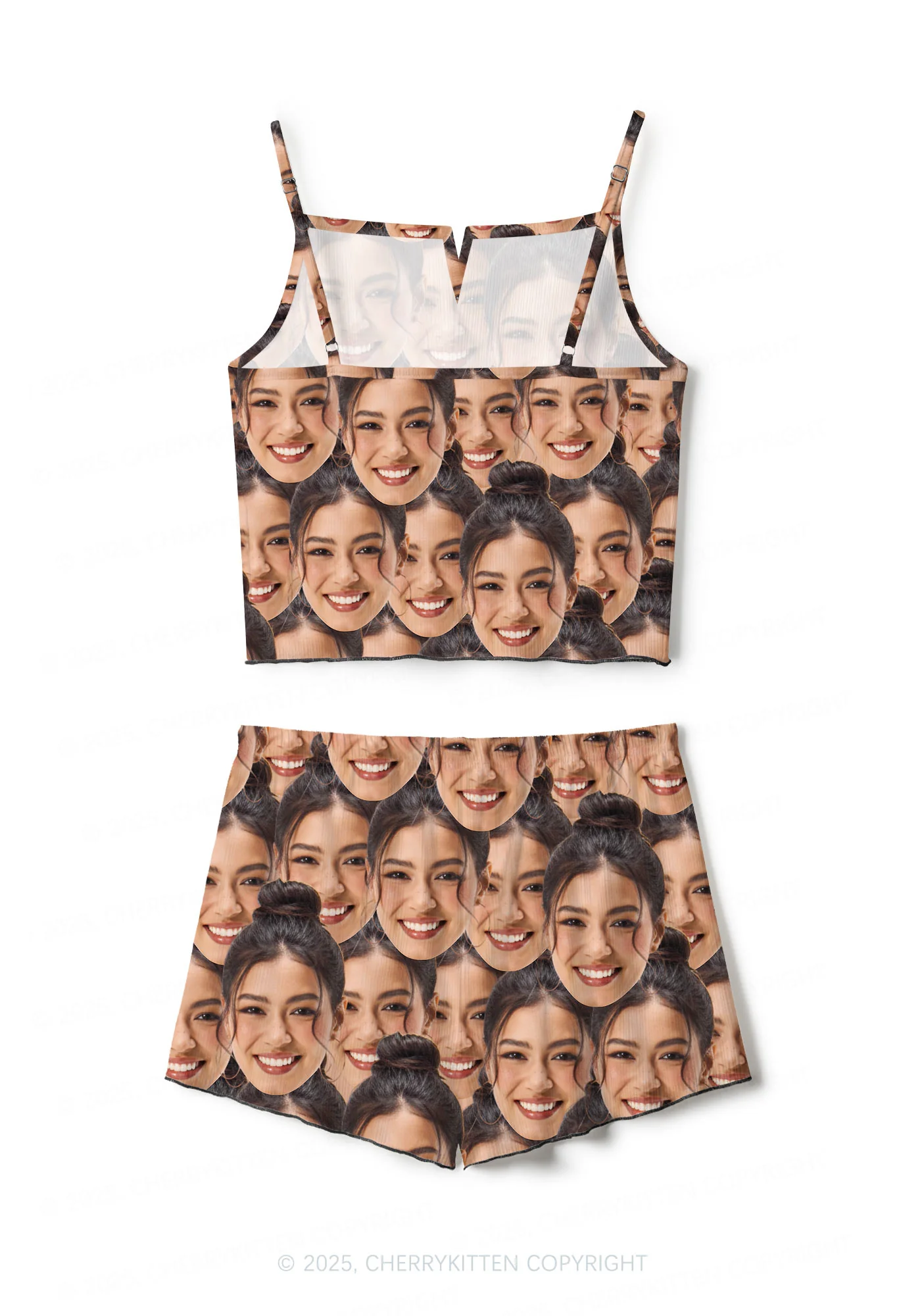 Custom Portrait Valentine's Day Y2K Print Cami Shorts Pajama Set Cherrykitten - Image 3