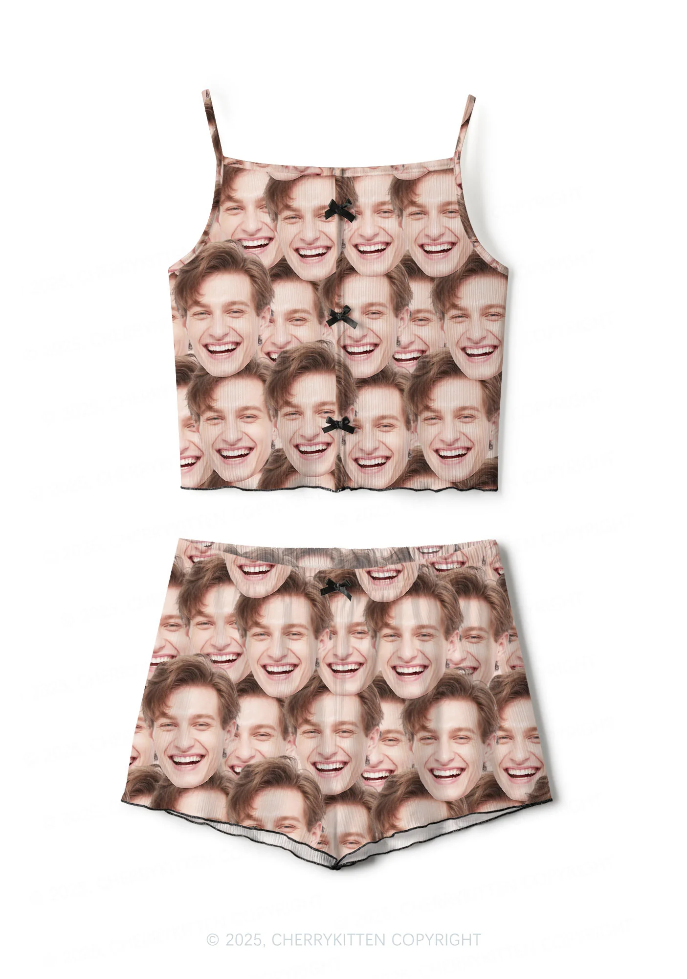 Custom Portrait Valentine's Day Y2K Print Cami Shorts Pajama Set Cherrykitten - Image 4