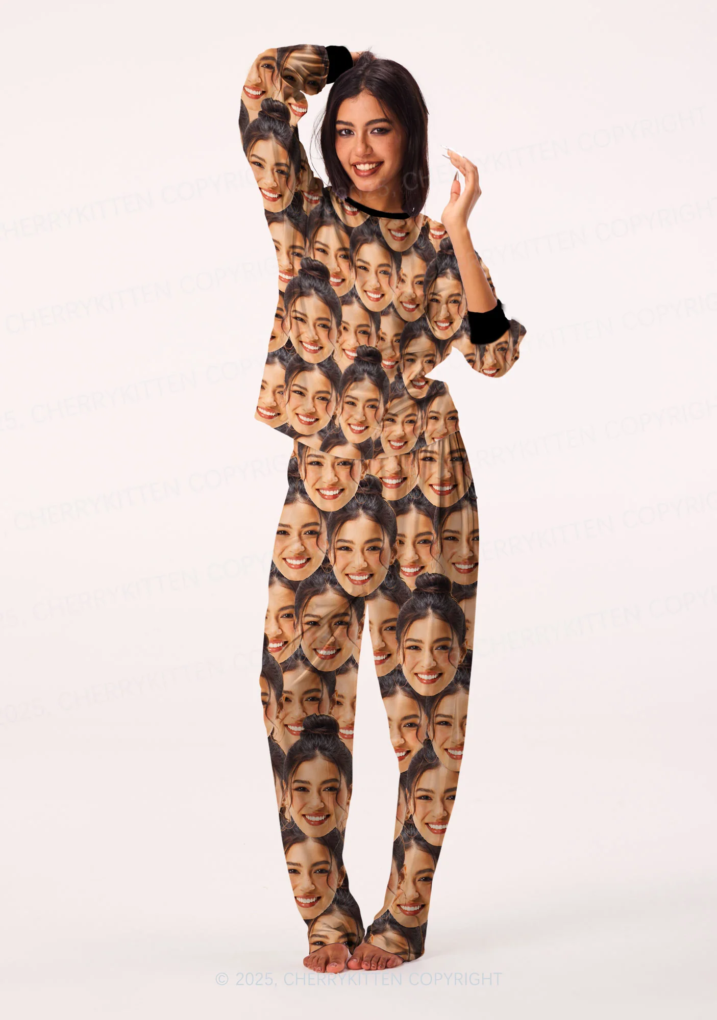 Custom Portrait Valentine's Day Y2K Print Long Sleeve Pajama Set Cherrykitten - Image 4