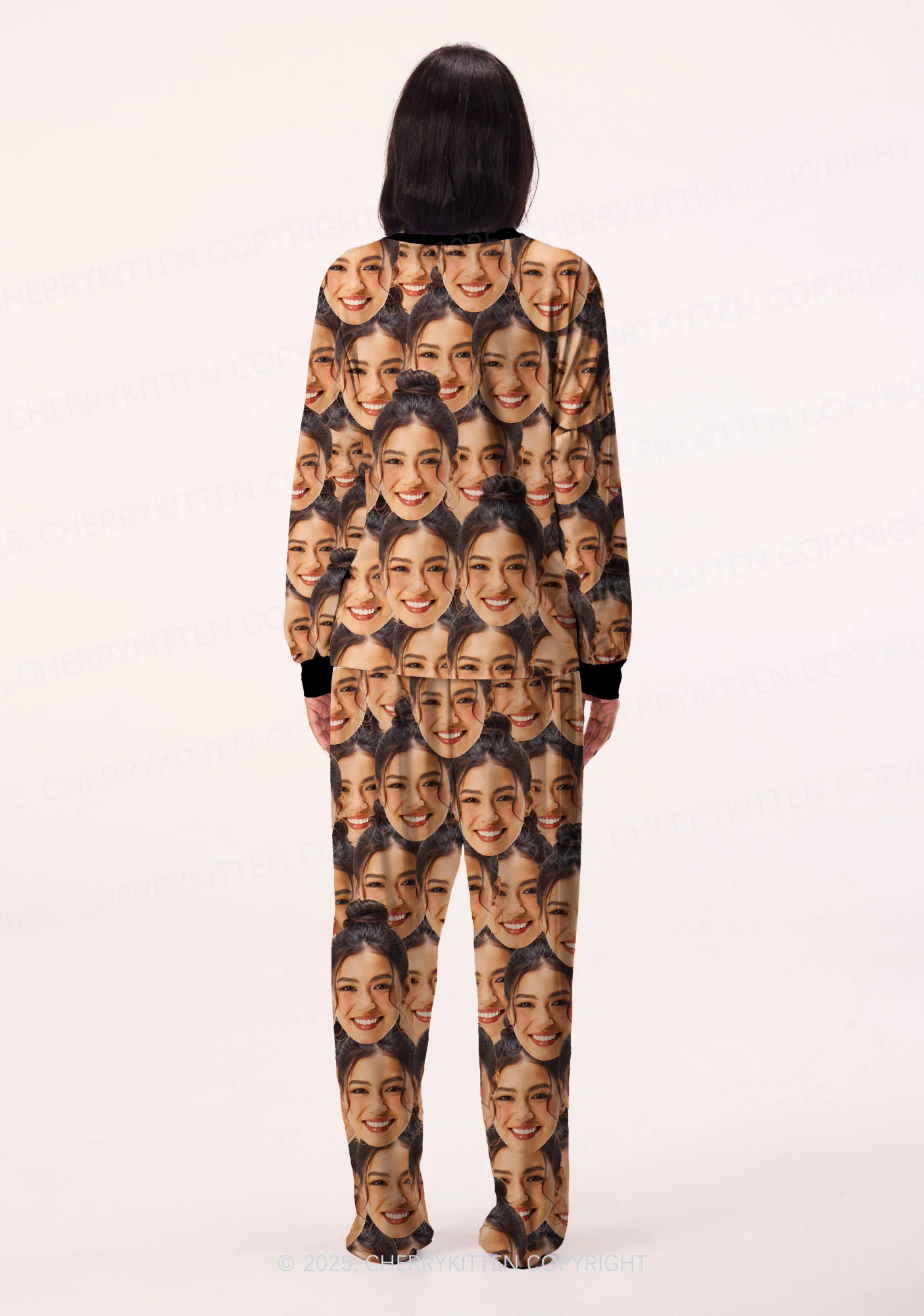 Custom Portrait Valentine's Day Y2K Print Long Sleeve Pajama Set Cherrykitten - Image 5