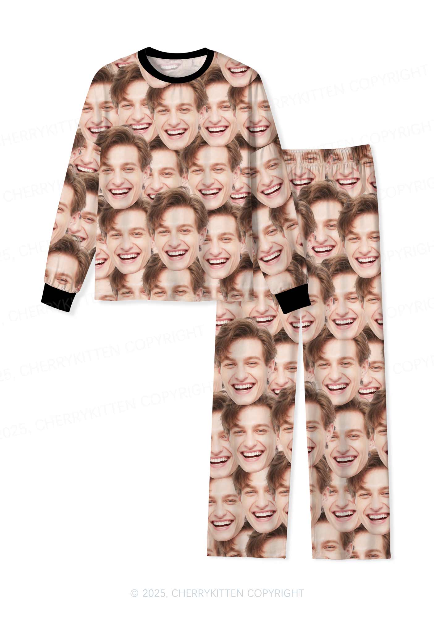 Custom Portrait Valentine's Day Y2K Print Long Sleeve Pajama Set Cherrykitten - Image 6