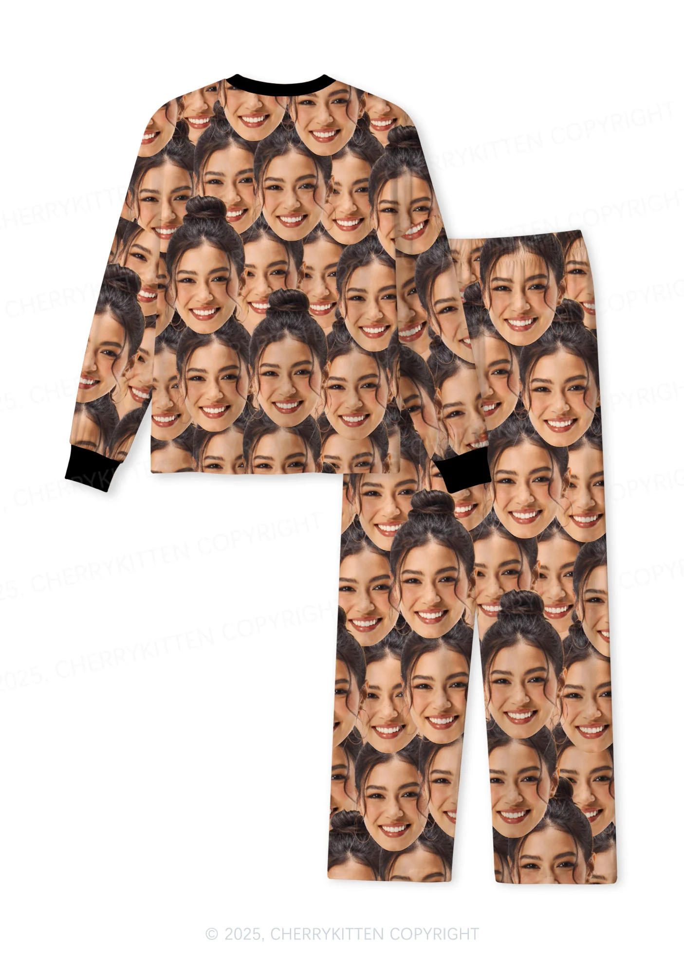 Custom Portrait Valentine's Day Y2K Print Long Sleeve Pajama Set Cherrykitten - Image 7