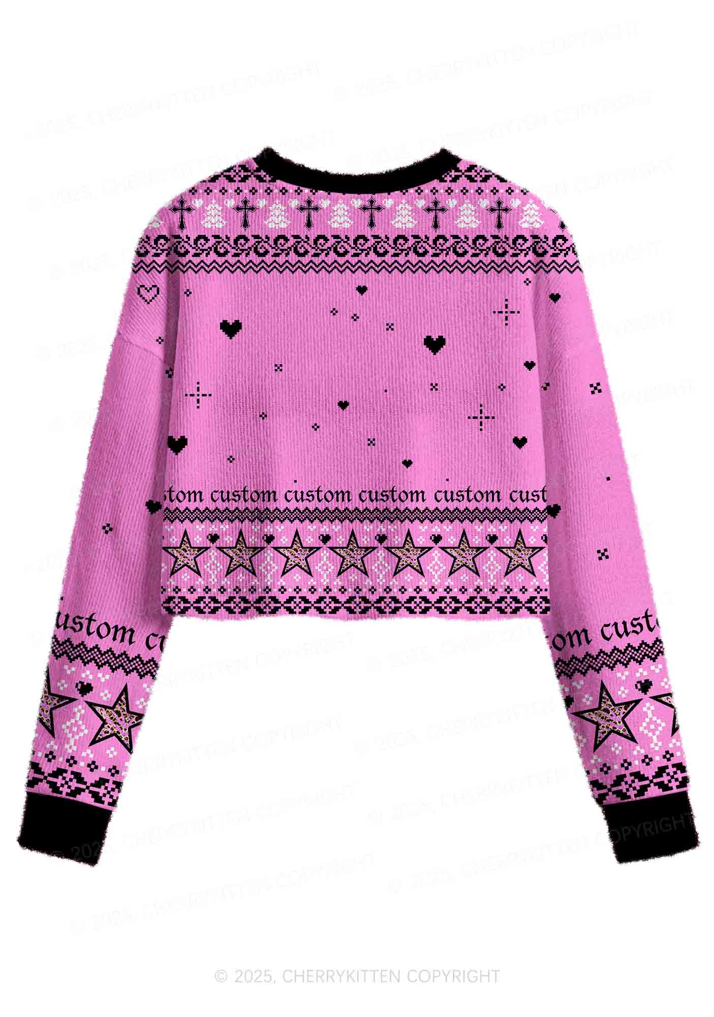 Custom Punk Pet Y2K Christmas Crop Knit Sweatshirt Cherrykitten - Image 3