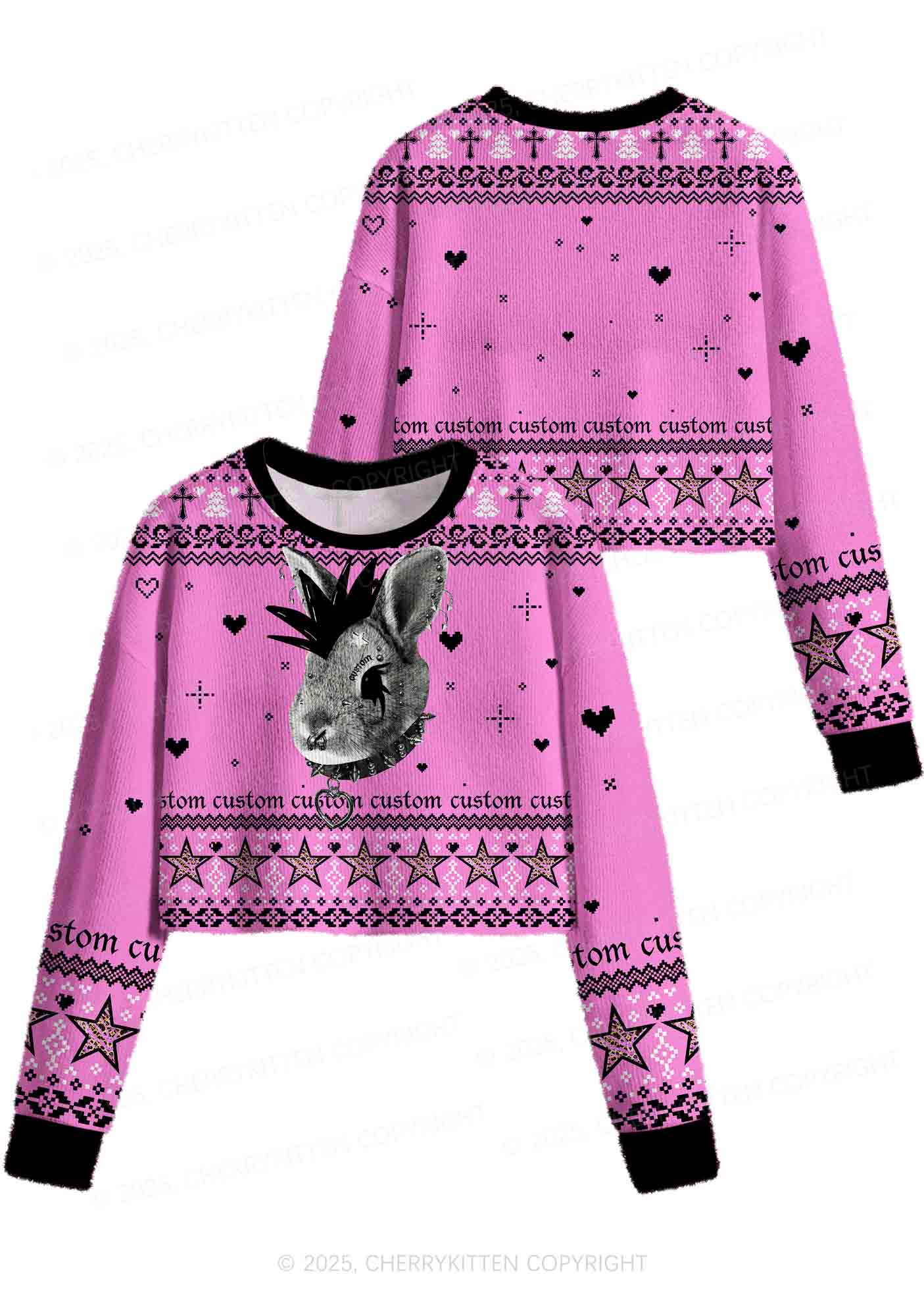 Custom Punk Pet Y2K Christmas Crop Knit Sweatshirt Cherrykitten - Image 4