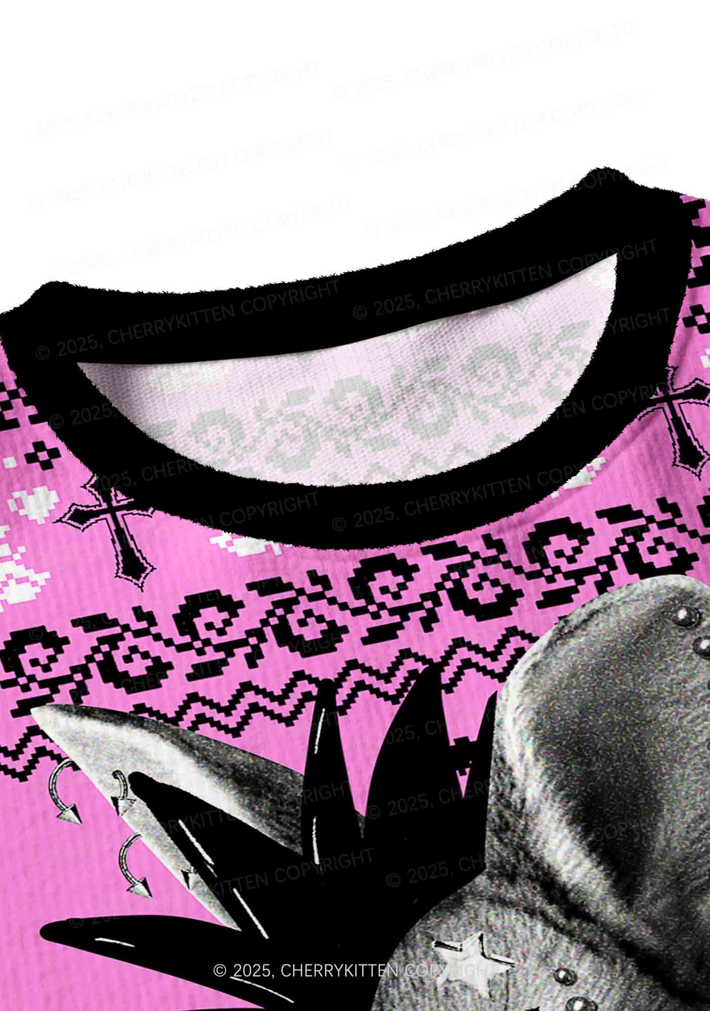 Custom Punk Pet Y2K Christmas Crop Knit Sweatshirt Cherrykitten - Image 5