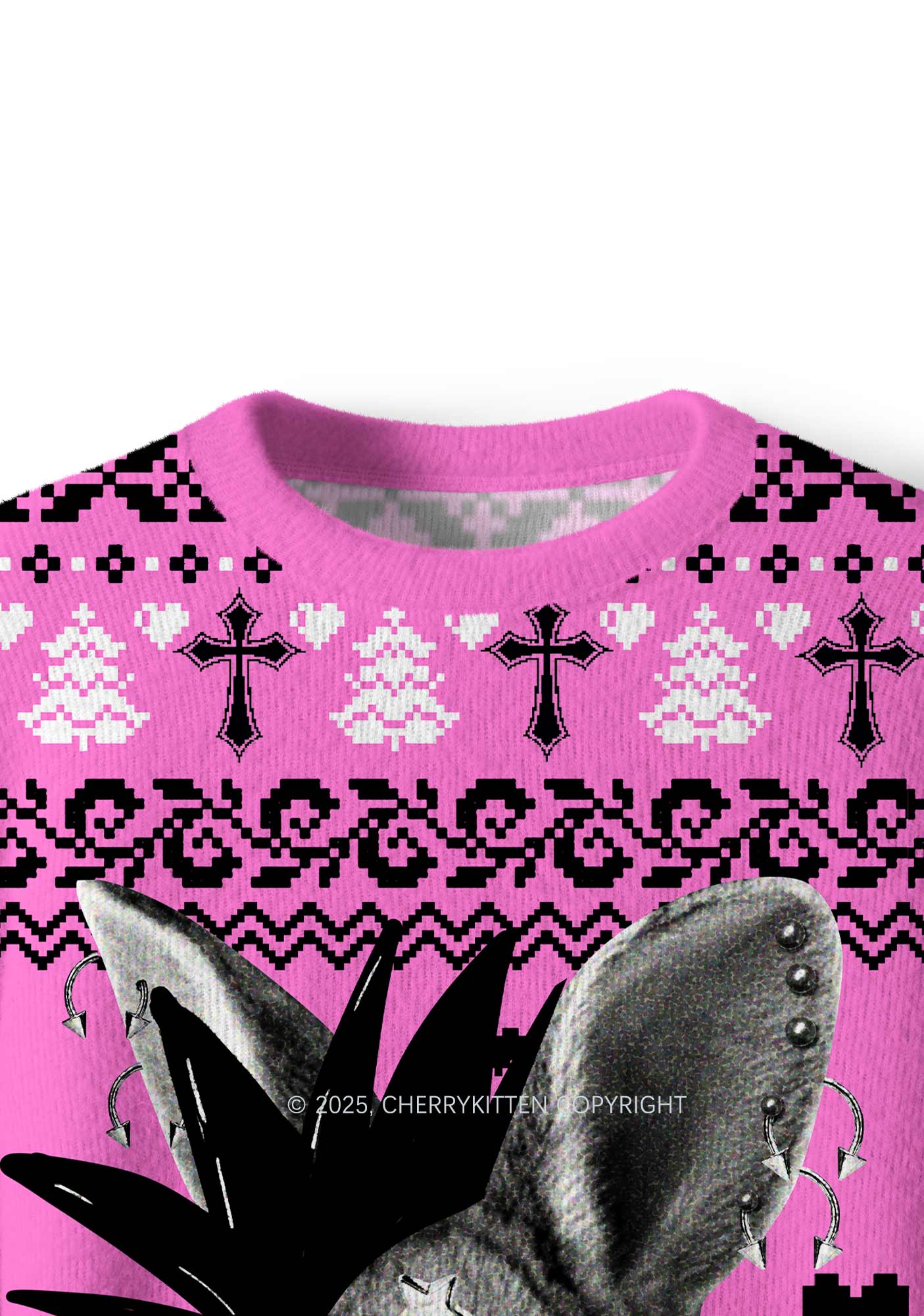 Custom Punk Pet Y2K Christmas Knit Sweatshirt Cherrykitten - Image 5
