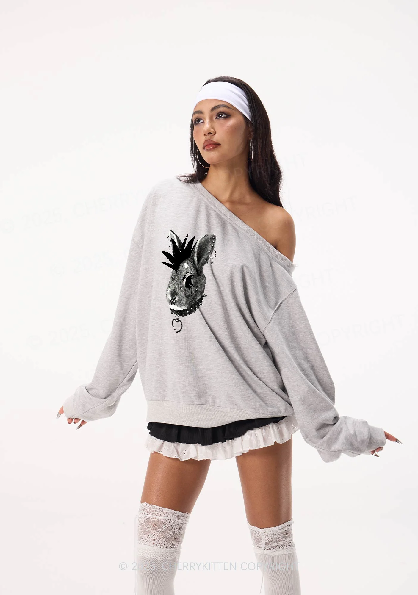Custom Punk Pet Y2K Off Shoulder Sweatshirts Cherrykitten - Image 3