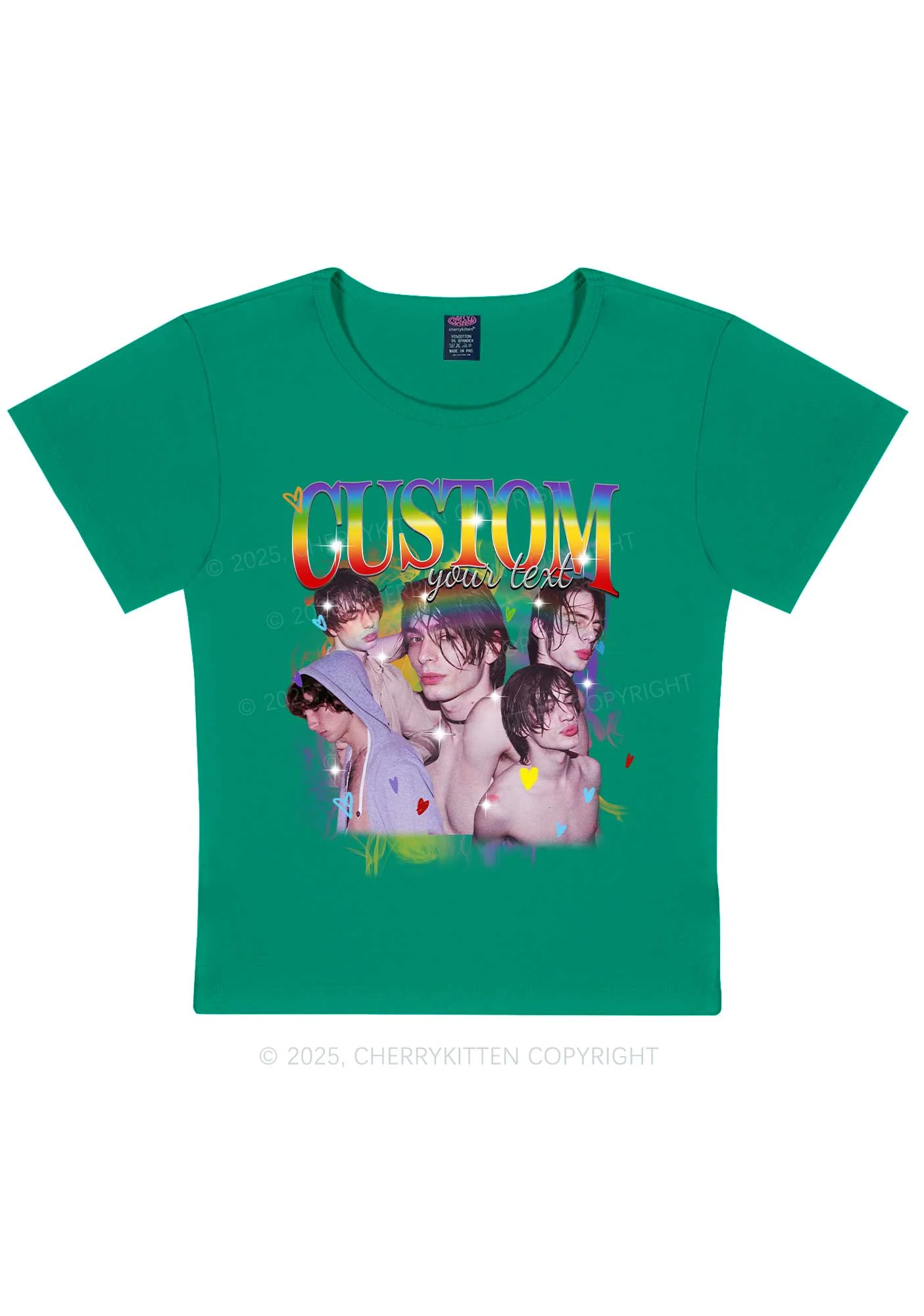 Custom Rainbow Text Pride Y2K Baby Tee Cherrykitten - Image 10