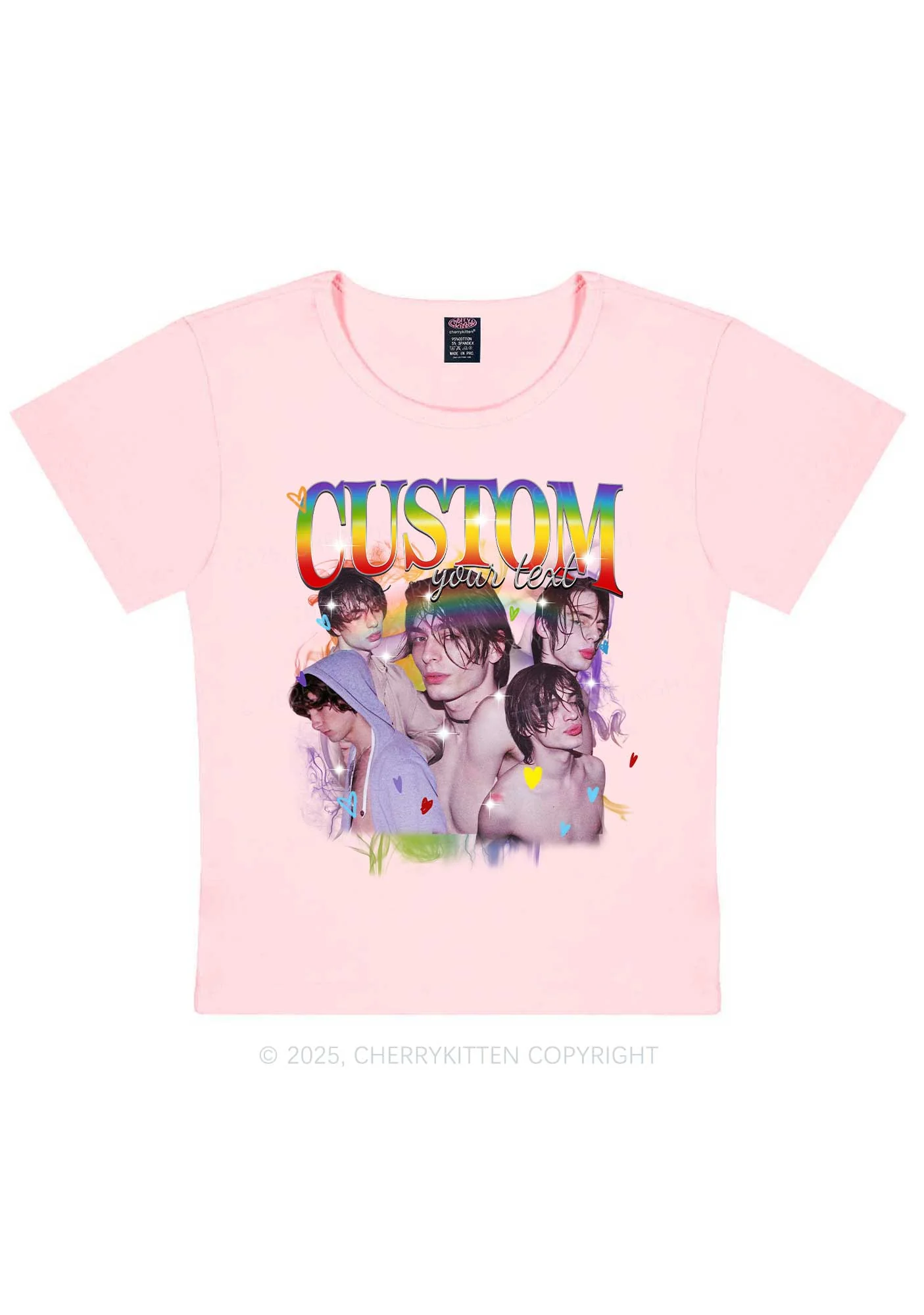 Custom Rainbow Text Pride Y2K Baby Tee Cherrykitten - Image 11
