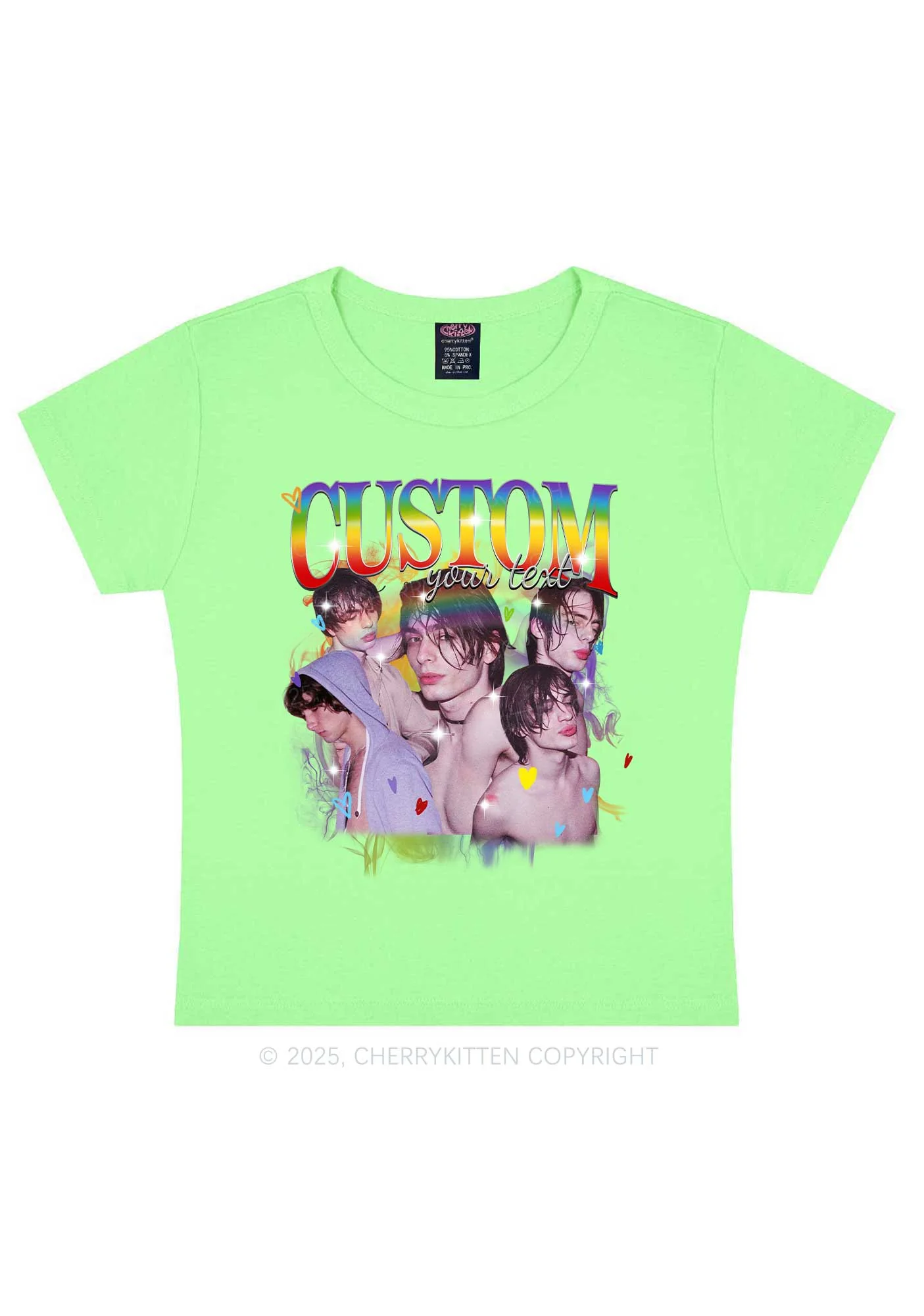 Custom Rainbow Text Pride Y2K Baby Tee Cherrykitten - Image 12