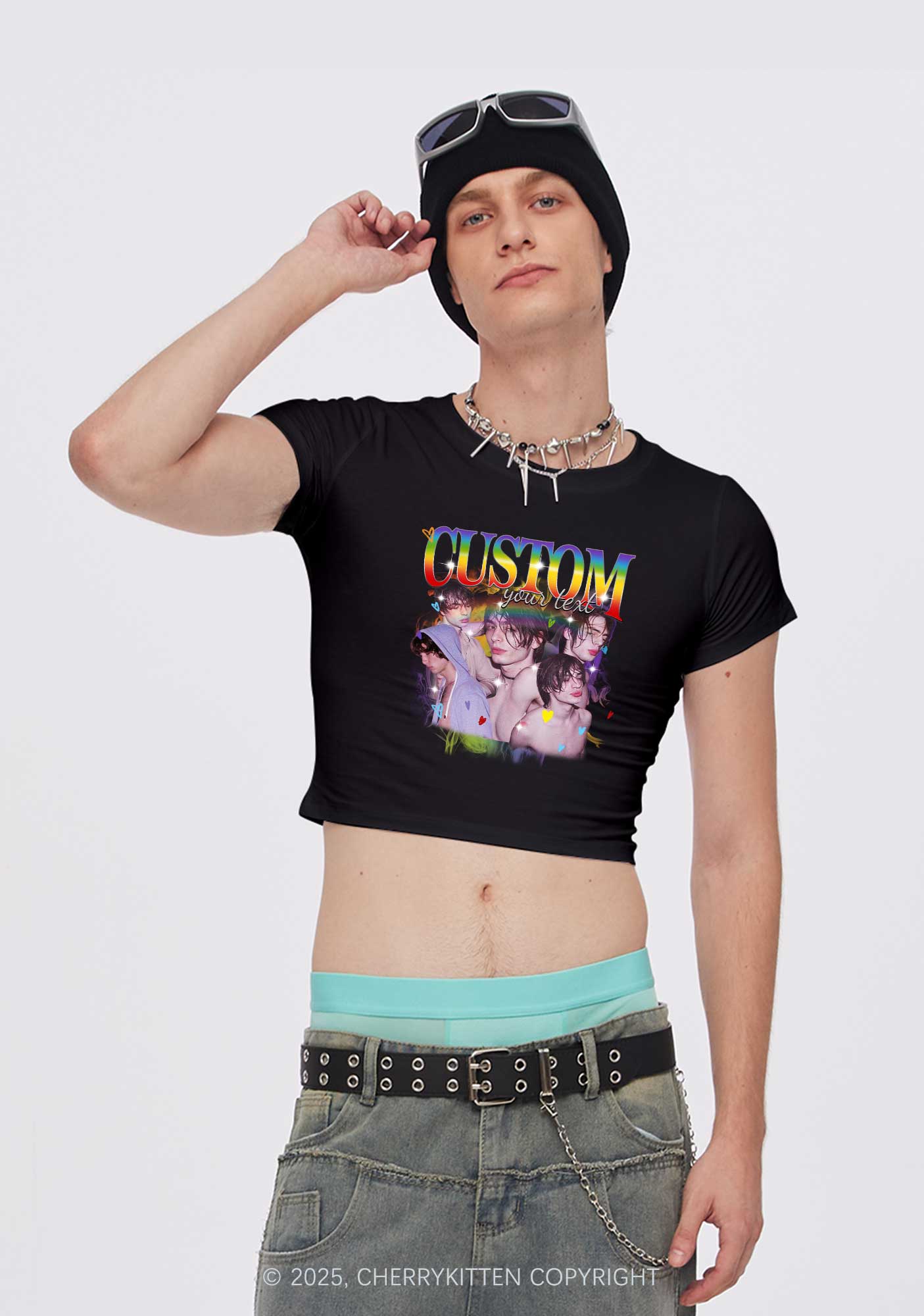 Custom Rainbow Text Pride Y2K Baby Tee Cherrykitten - Image 2