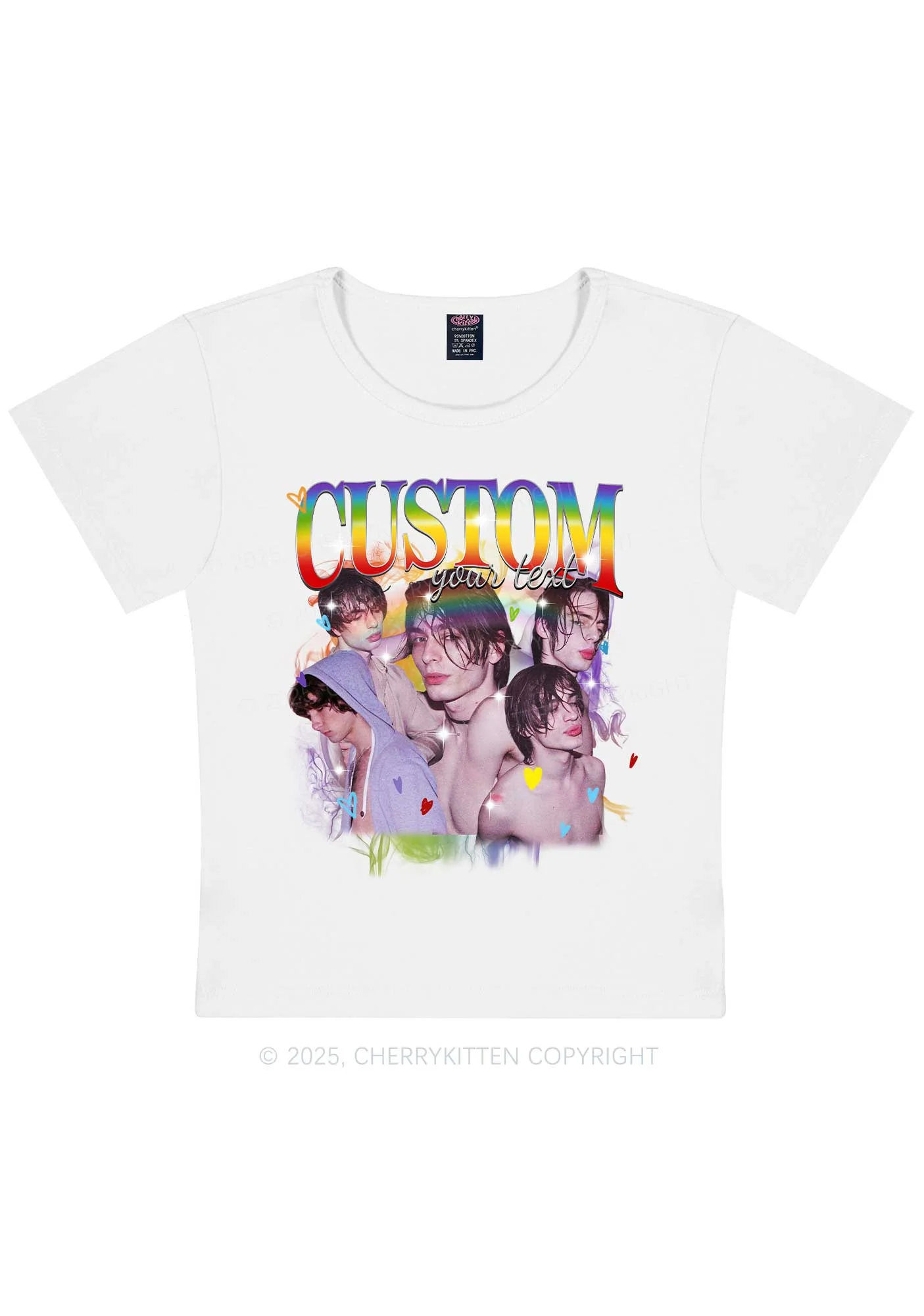 Custom Rainbow Text Pride Y2K Baby Tee Cherrykitten - Image 3