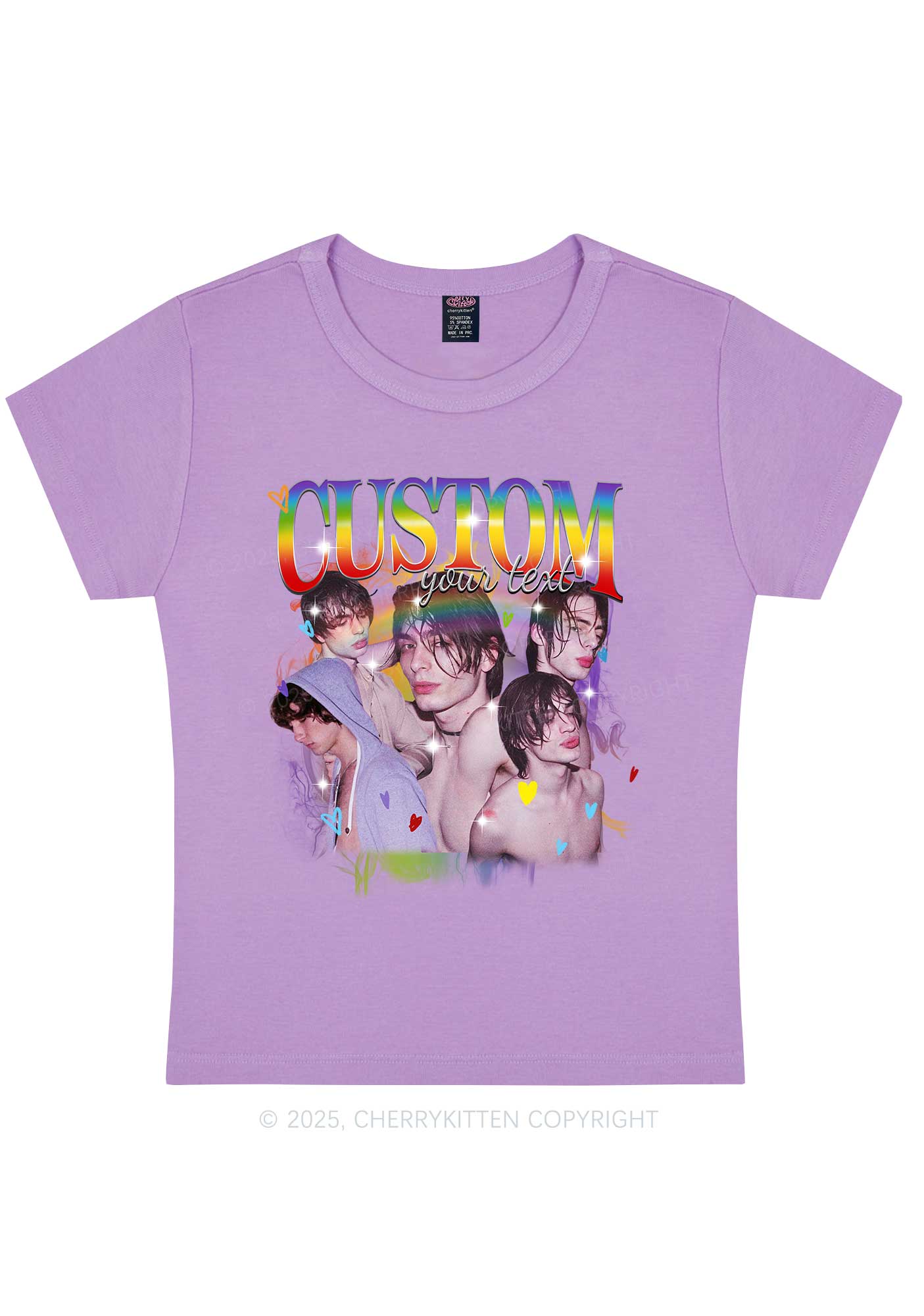 Custom Rainbow Text Pride Y2K Baby Tee Cherrykitten - Image 4