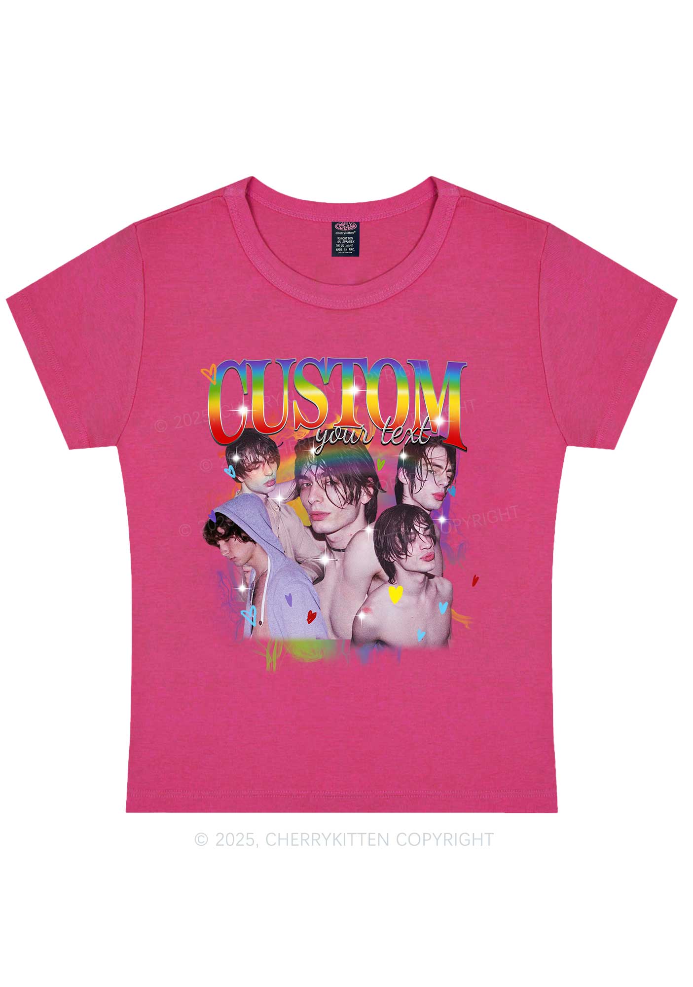 Custom Rainbow Text Pride Y2K Baby Tee Cherrykitten - Image 5