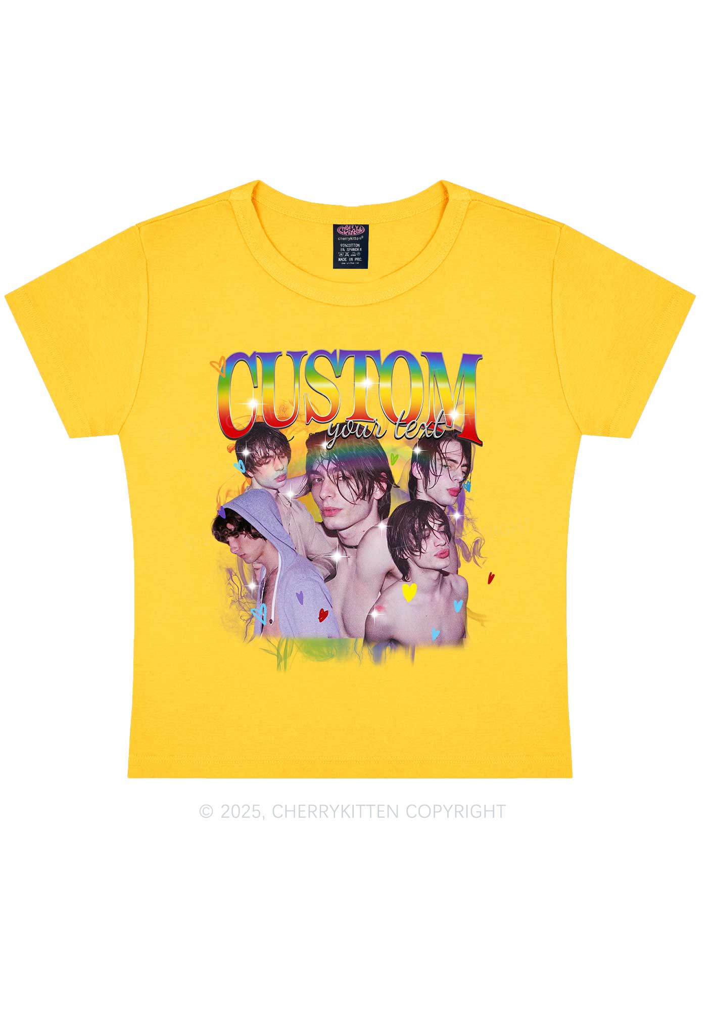 Custom Rainbow Text Pride Y2K Baby Tee Cherrykitten - Image 6