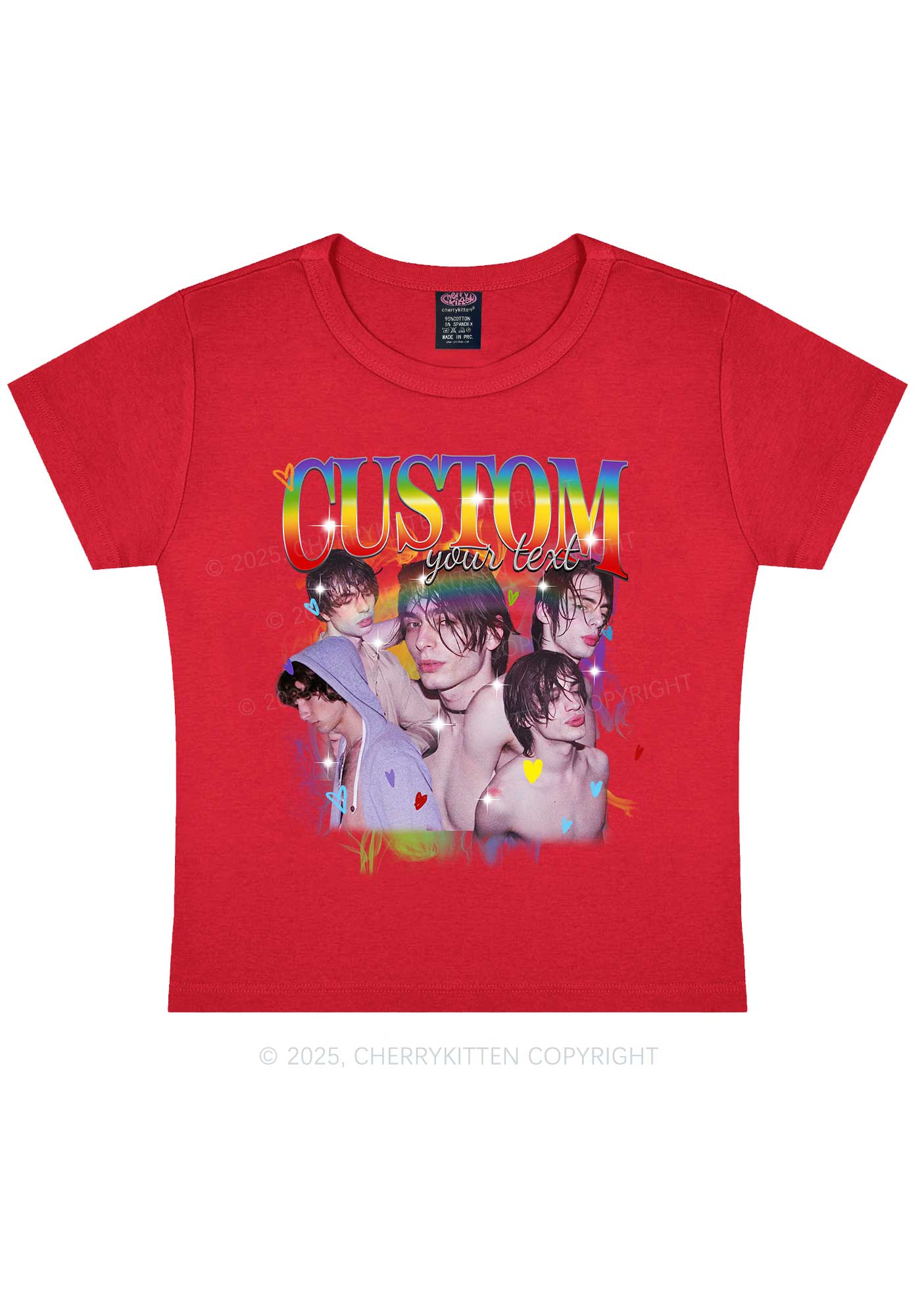 Custom Rainbow Text Pride Y2K Baby Tee Cherrykitten - Image 7