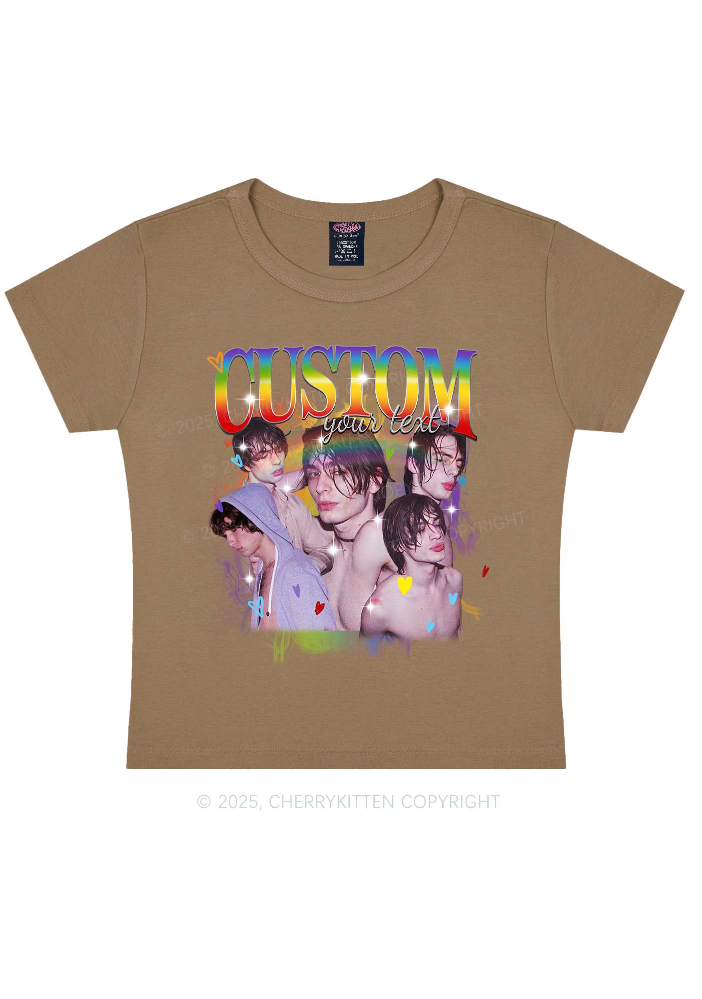 Custom Rainbow Text Pride Y2K Baby Tee Cherrykitten - Image 9