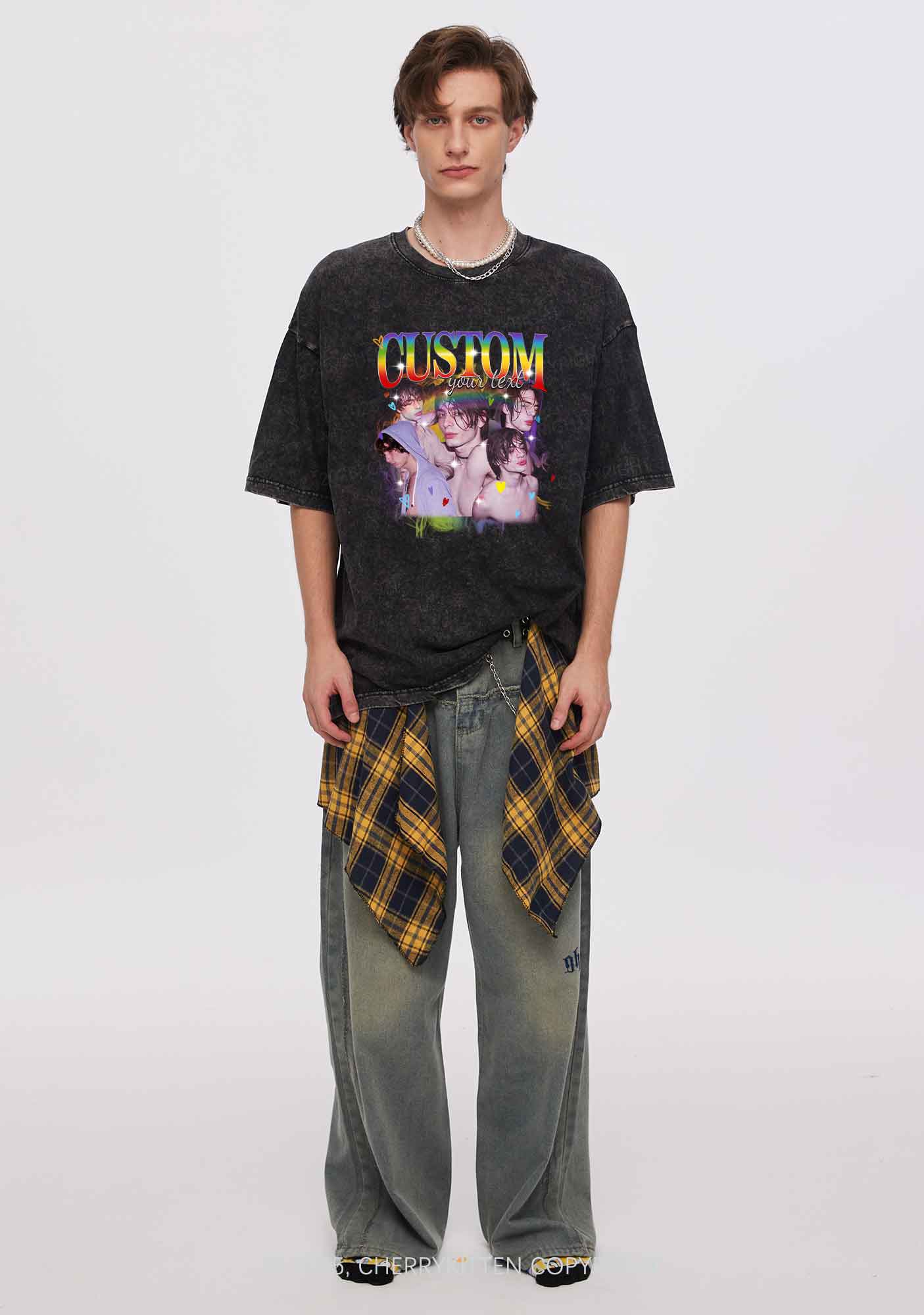 Custom Rainbow Text Pride Y2K Shirts Washed Tee Cherrykitten - Image 2
