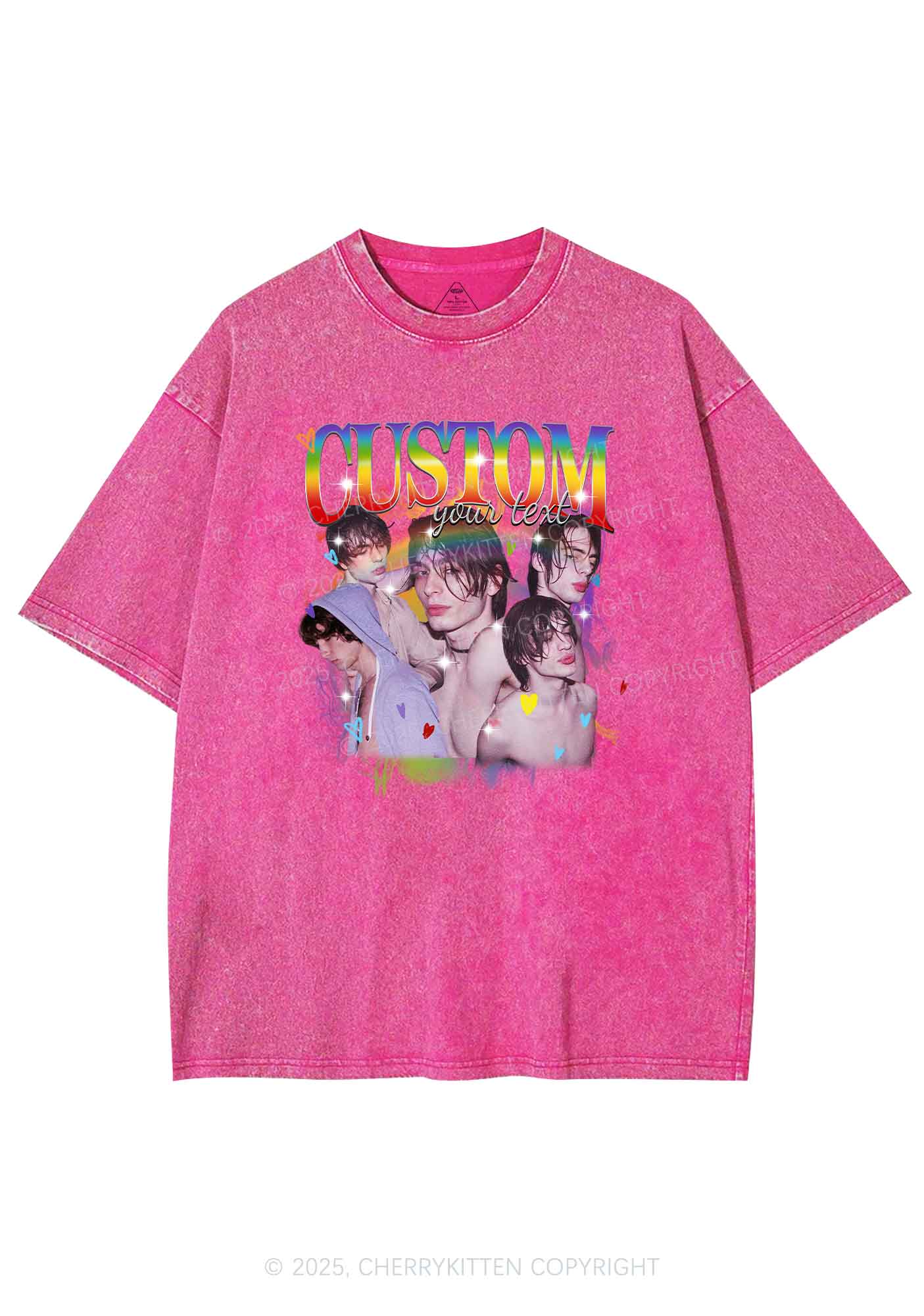 Custom Rainbow Text Pride Y2K Shirts Washed Tee Cherrykitten - Image 3