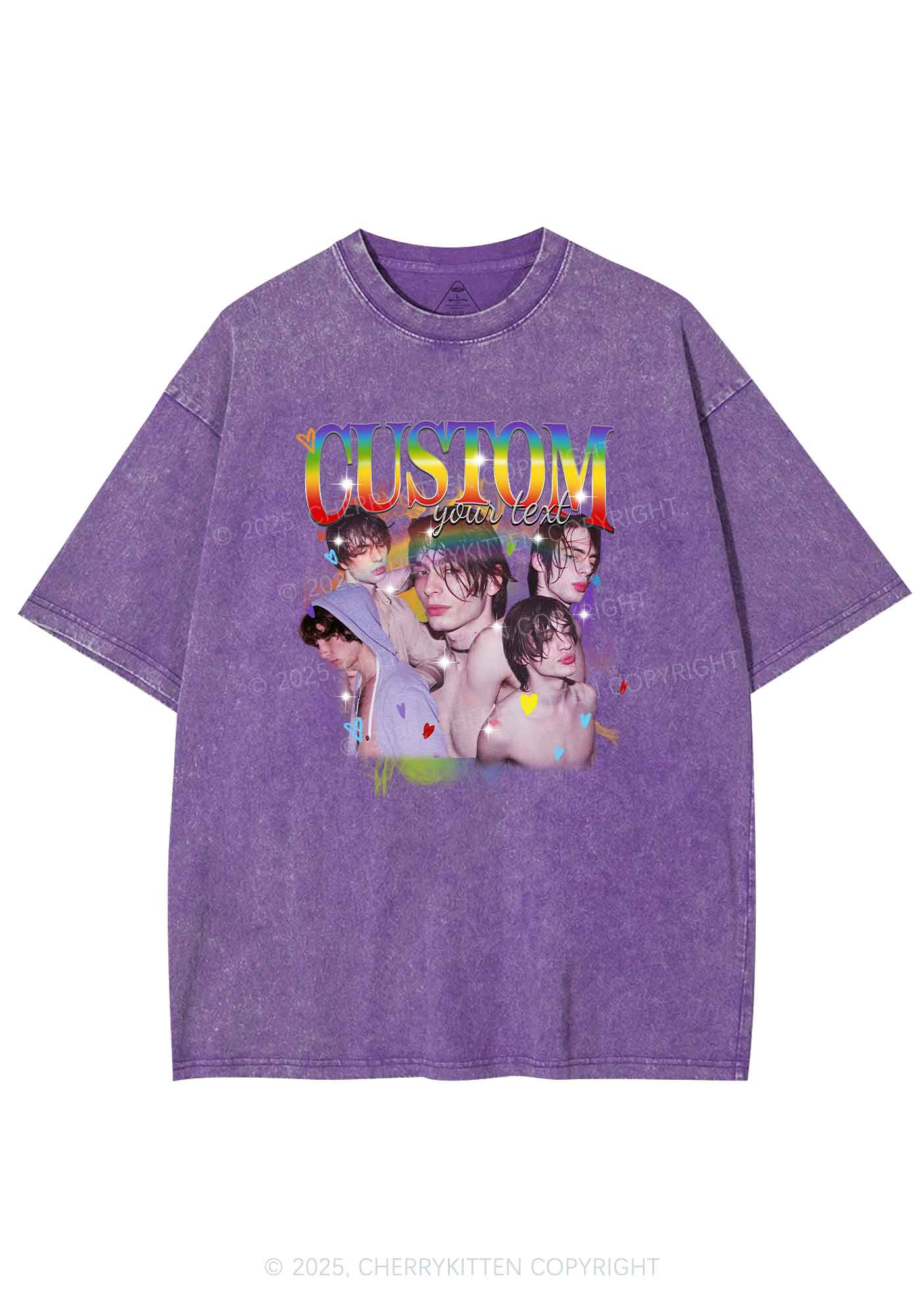 Custom Rainbow Text Pride Y2K Shirts Washed Tee Cherrykitten - Image 4