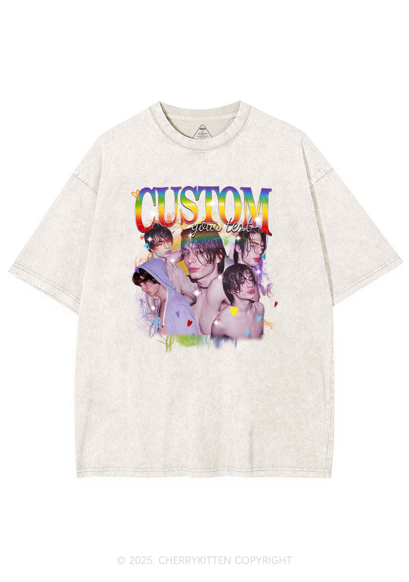 Custom Rainbow Text Pride Y2K Shirts Washed Tee Cherrykitten - Image 5