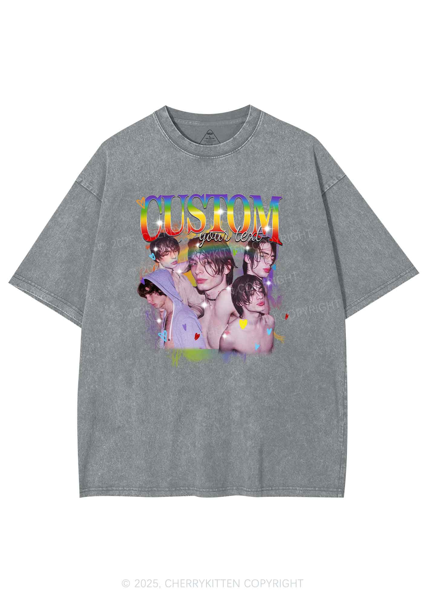 Custom Rainbow Text Pride Y2K Shirts Washed Tee Cherrykitten - Image 6