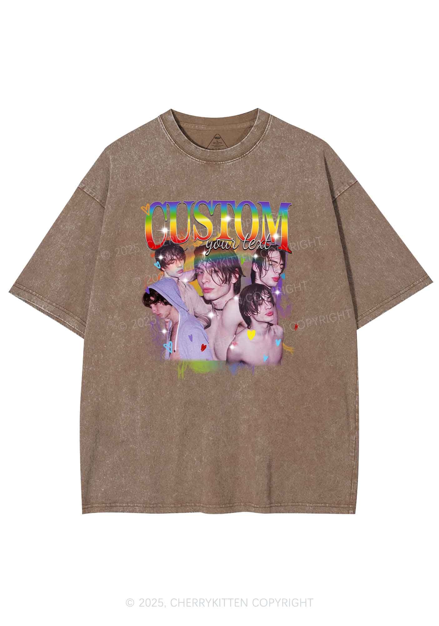Custom Rainbow Text Pride Y2K Shirts Washed Tee Cherrykitten - Image 7