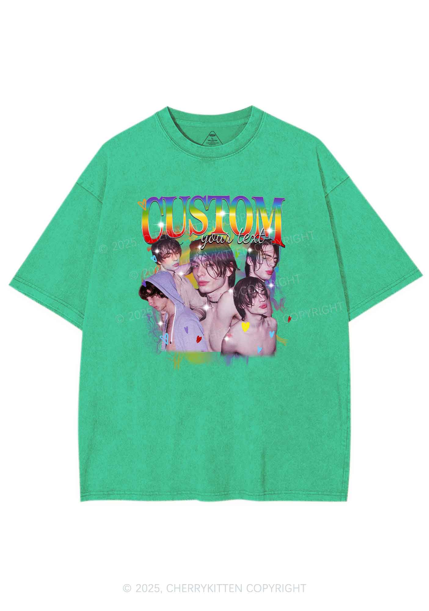 Custom Rainbow Text Pride Y2K Shirts Washed Tee Cherrykitten - Image 8
