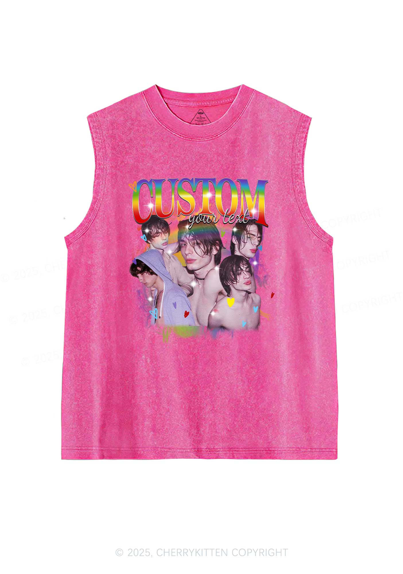Custom Rainbow Text Pride Y2K Washed Muscle Tank Cherrykitten - Image 3