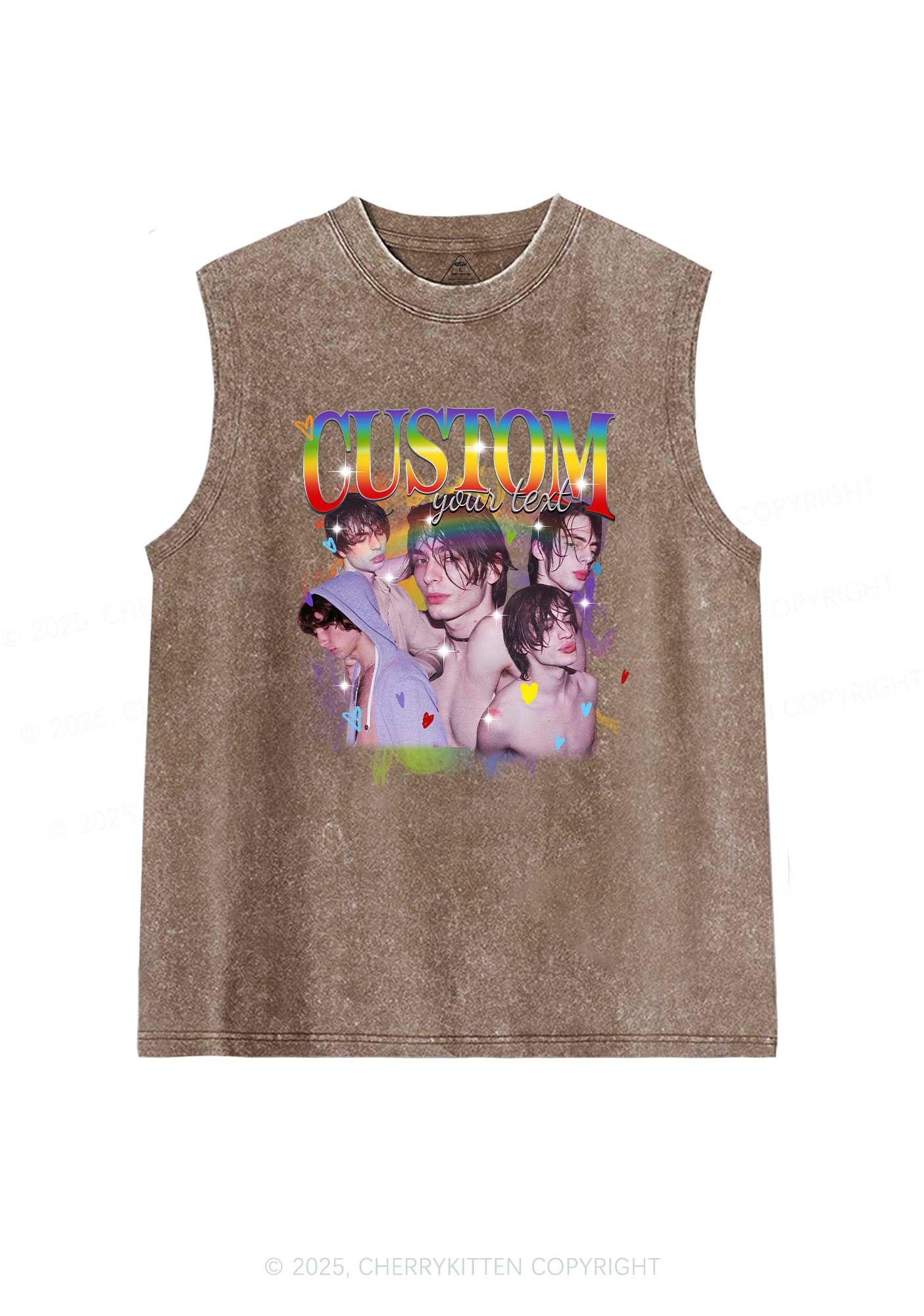 Custom Rainbow Text Pride Y2K Washed Muscle Tank Cherrykitten - Image 4