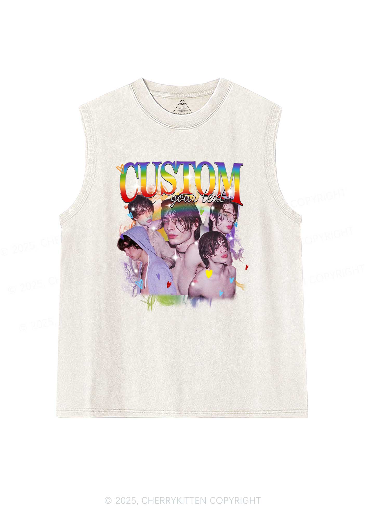 Custom Rainbow Text Pride Y2K Washed Muscle Tank Cherrykitten - Image 5