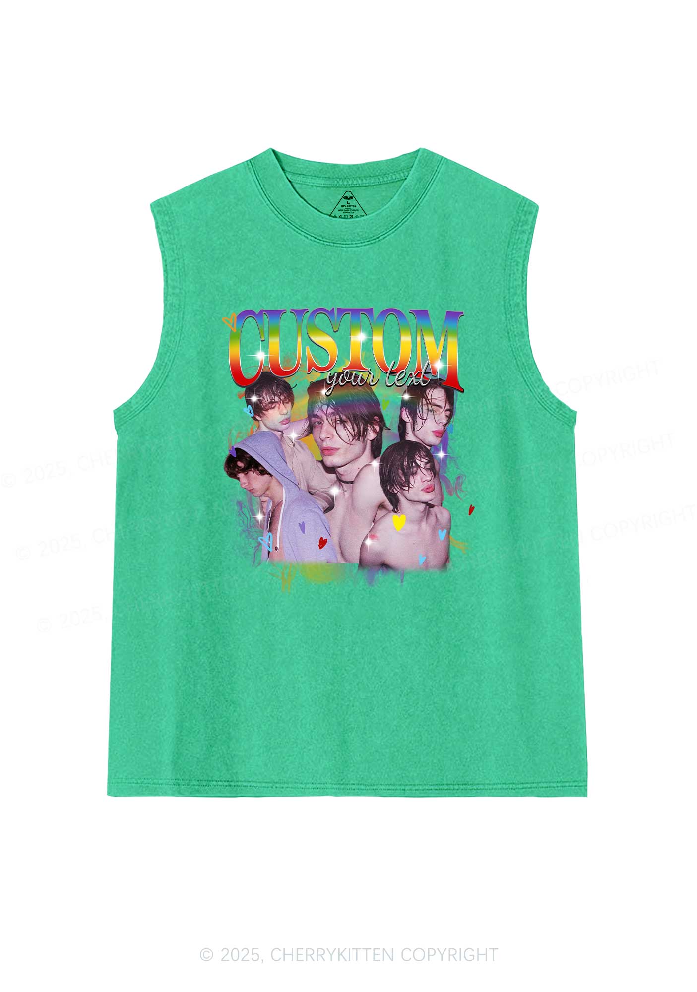 Custom Rainbow Text Pride Y2K Washed Muscle Tank Cherrykitten - Image 6