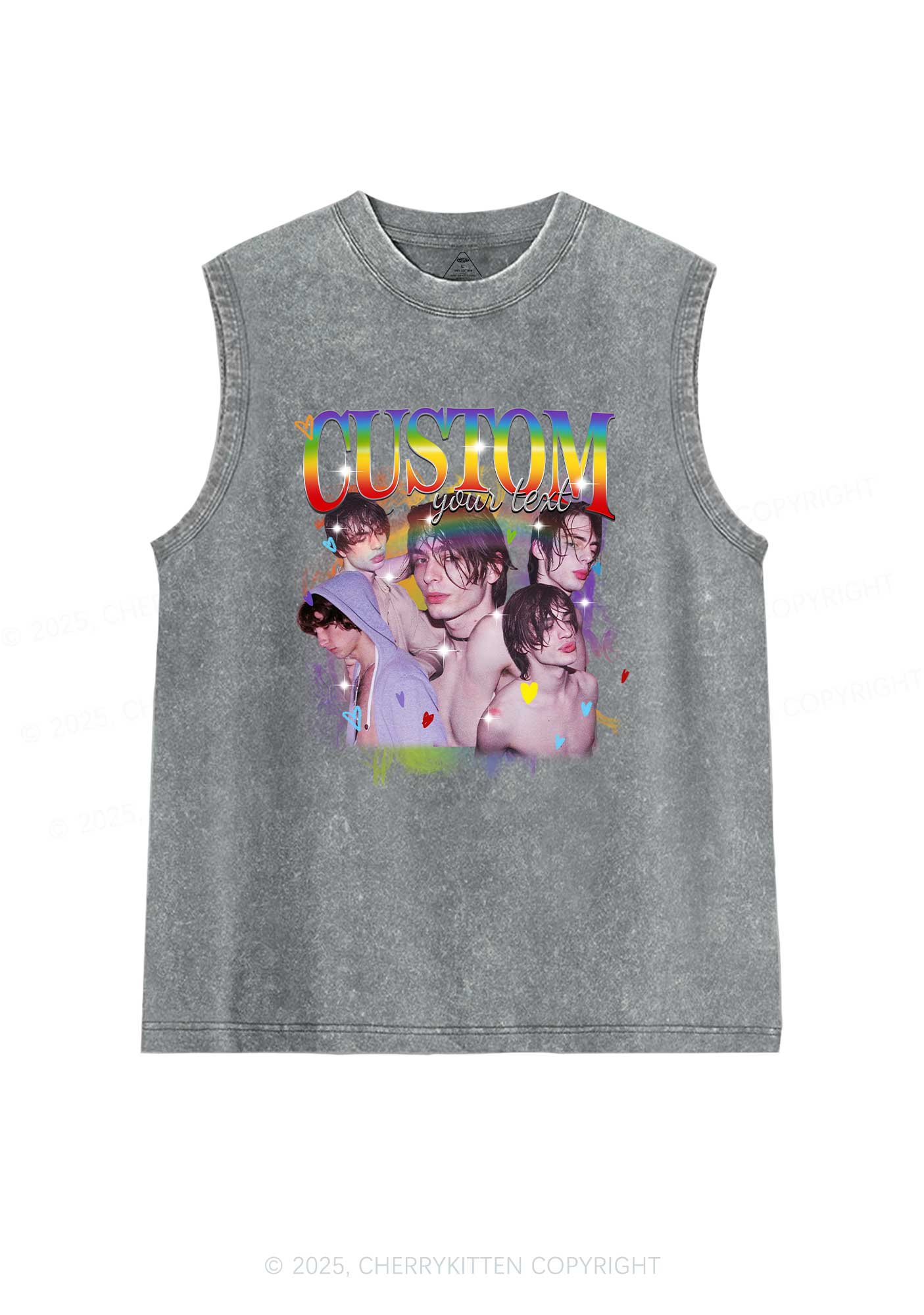 Custom Rainbow Text Pride Y2K Washed Muscle Tank Cherrykitten - Image 7