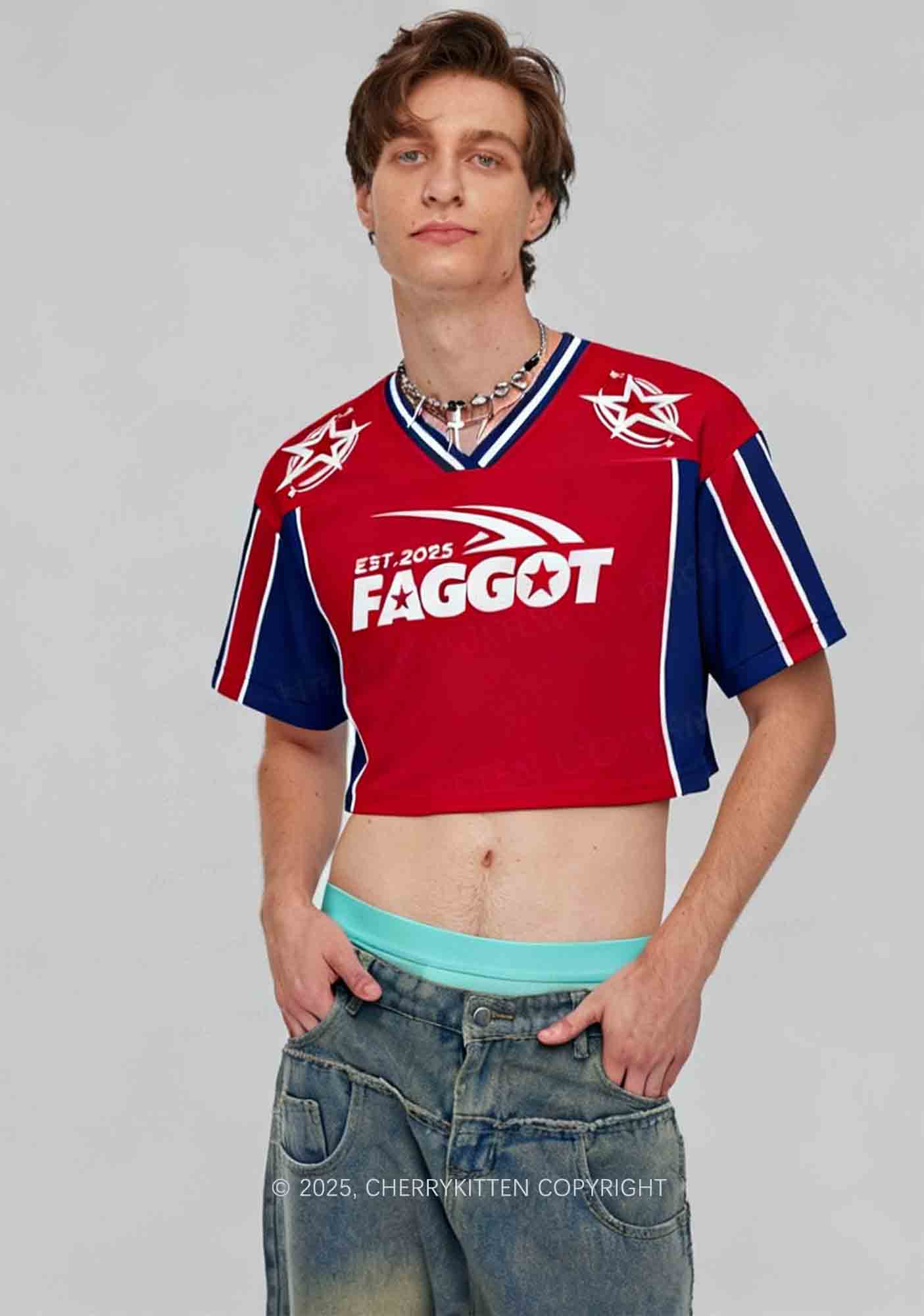 Custom Red Faggot Pride Y2K Crop Sport Jersey Shirts Cherrykitten - Image 2