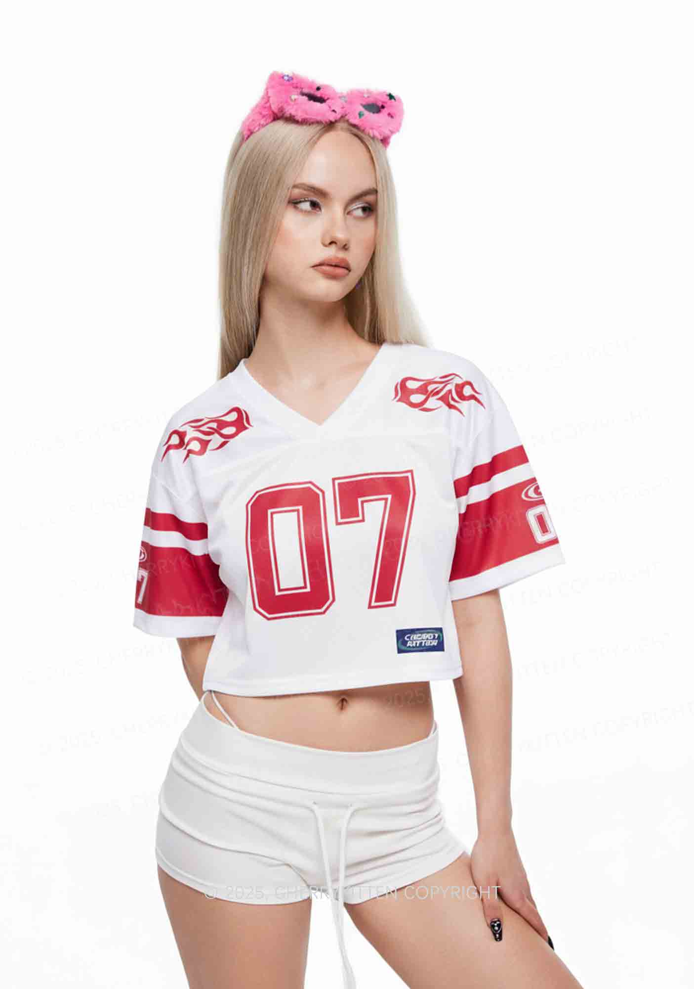 Custom Red Flame Y2K Crop Sport Jersey Shirts Cherrykitten - Image 2
