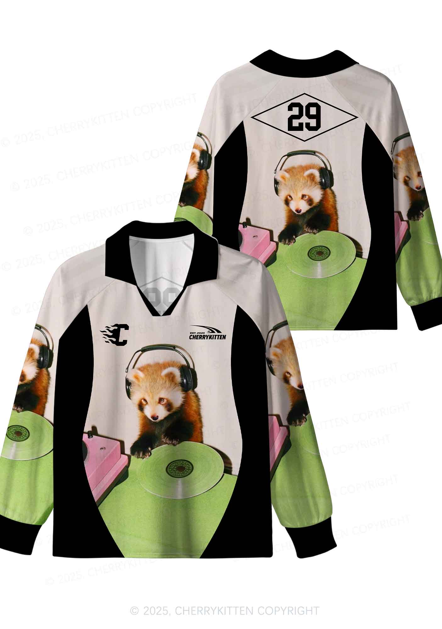 Custom Red Panda DJ Y2K Sport Long Sleeve Jersey Shirts Cherrykitten - Image 3