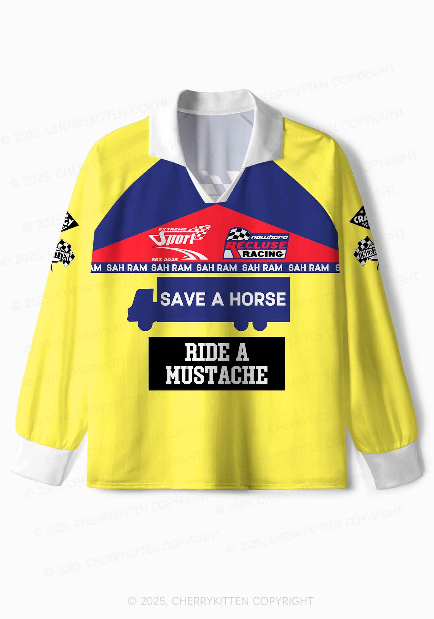 Custom Ride A Mustache Y2K Sport Long Sleeve Jersey Shirts Cherrykitten - Image 2