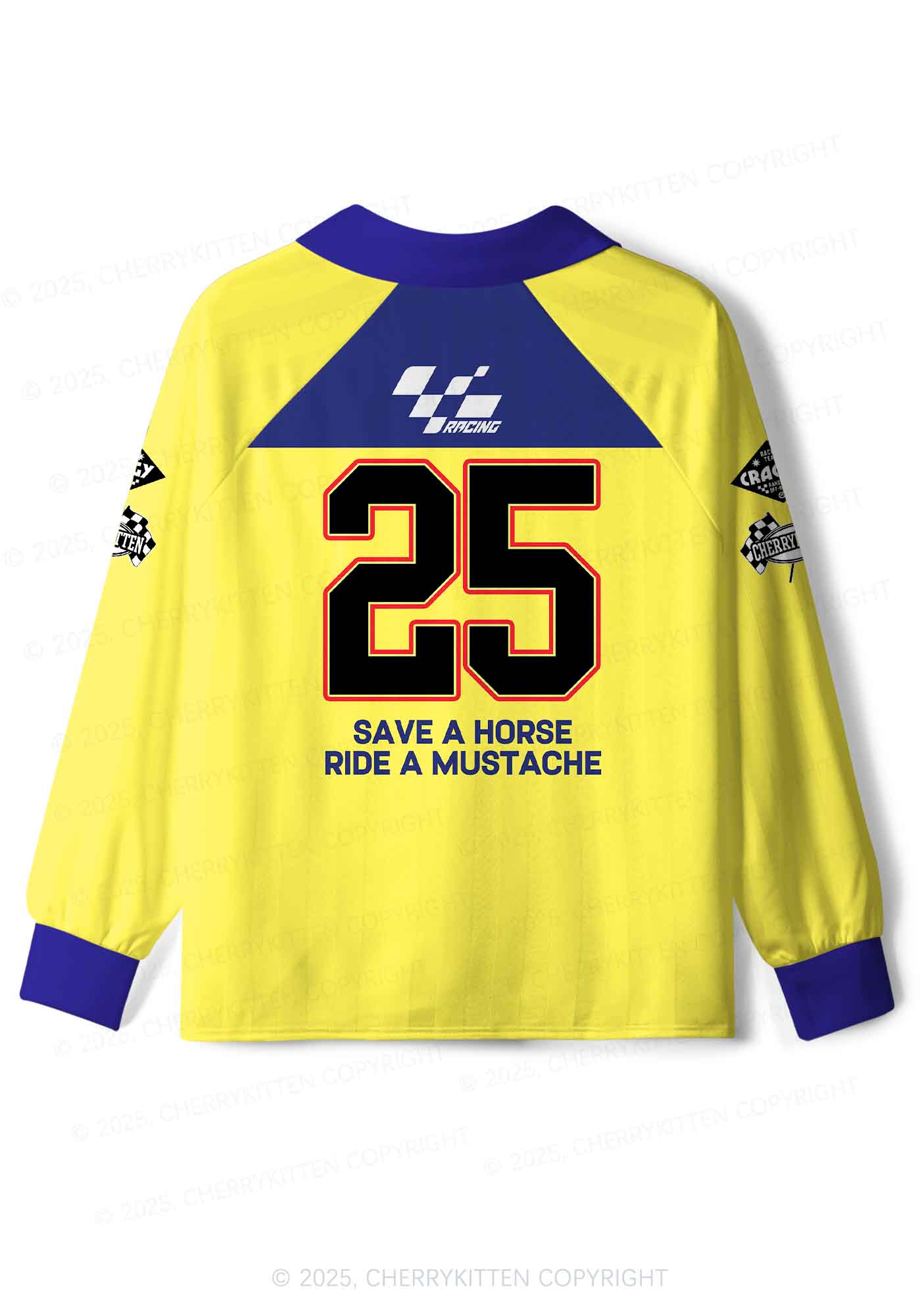 Custom Ride A Mustache Y2K Sport Long Sleeve Jersey Shirts Cherrykitten - Image 3