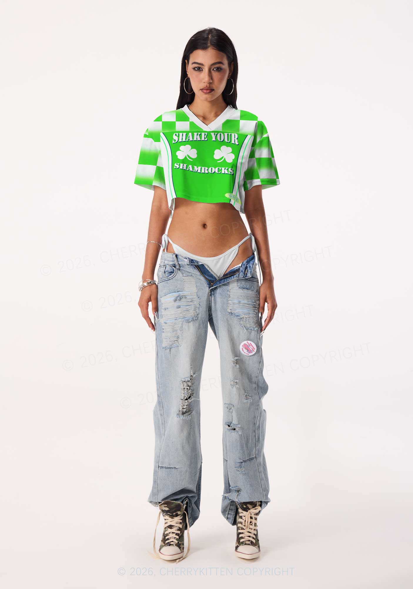 Custom Shake Your Shamrocks St Patricks Y2K Crop Sport Jersey Shirts Cherrykitten - Image 2