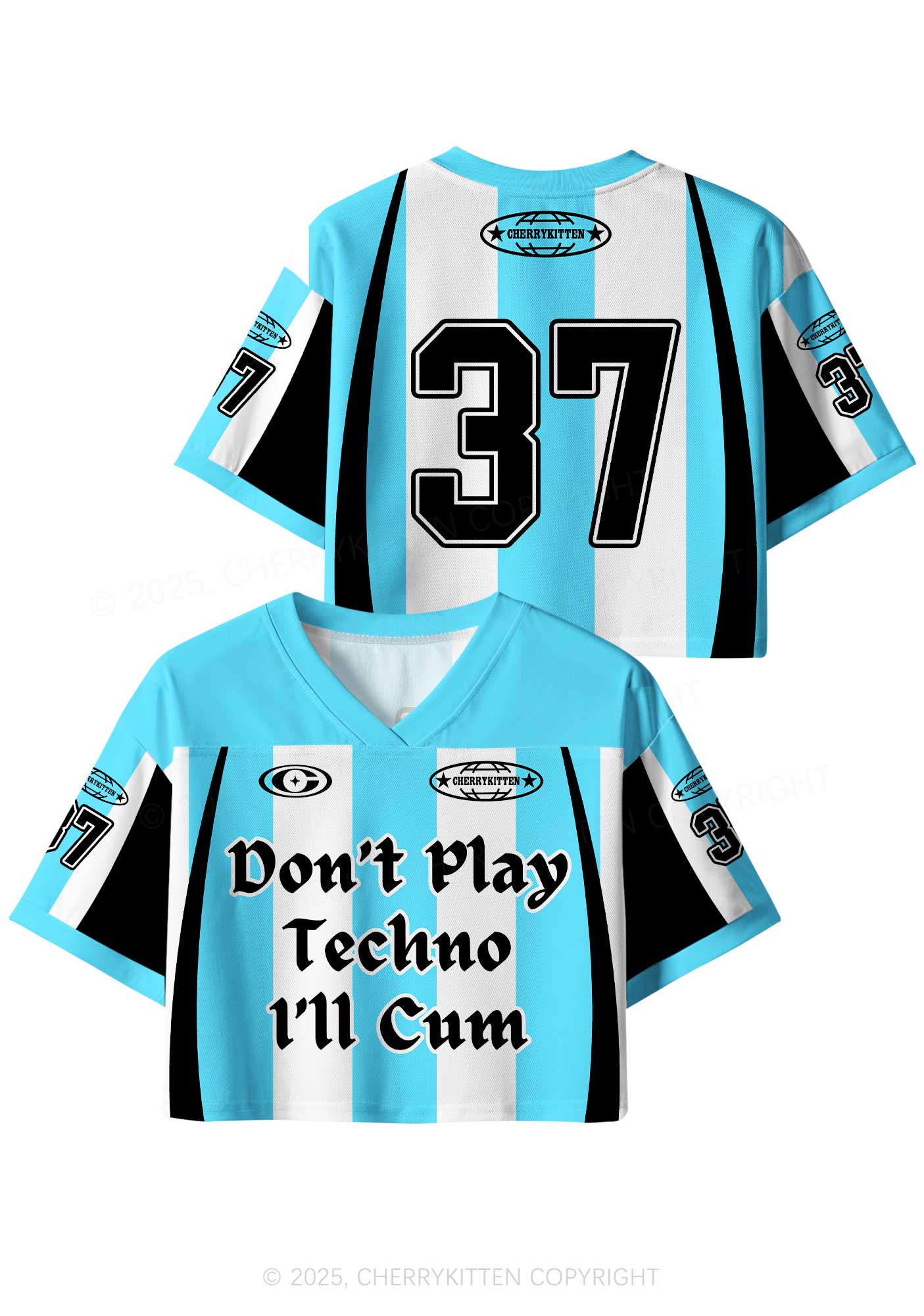 Custom Skyblue Dont Play Techno Y2K Crop Sport Jersey Shirts Cherrykitten - Image 3
