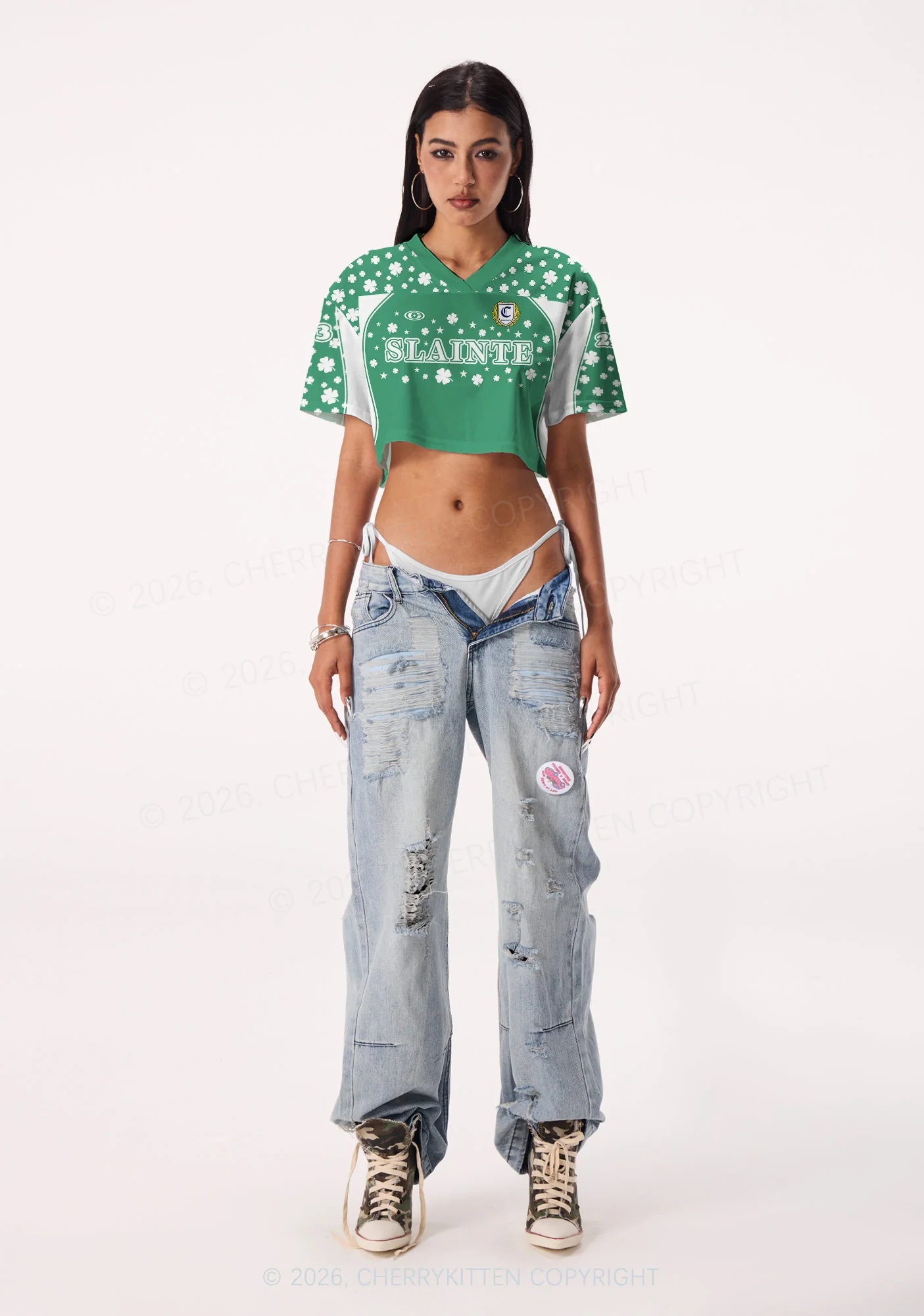 Custom Slainte St Patricks Y2K Crop Sport Jersey Shirts Cherrykitten - Image 2