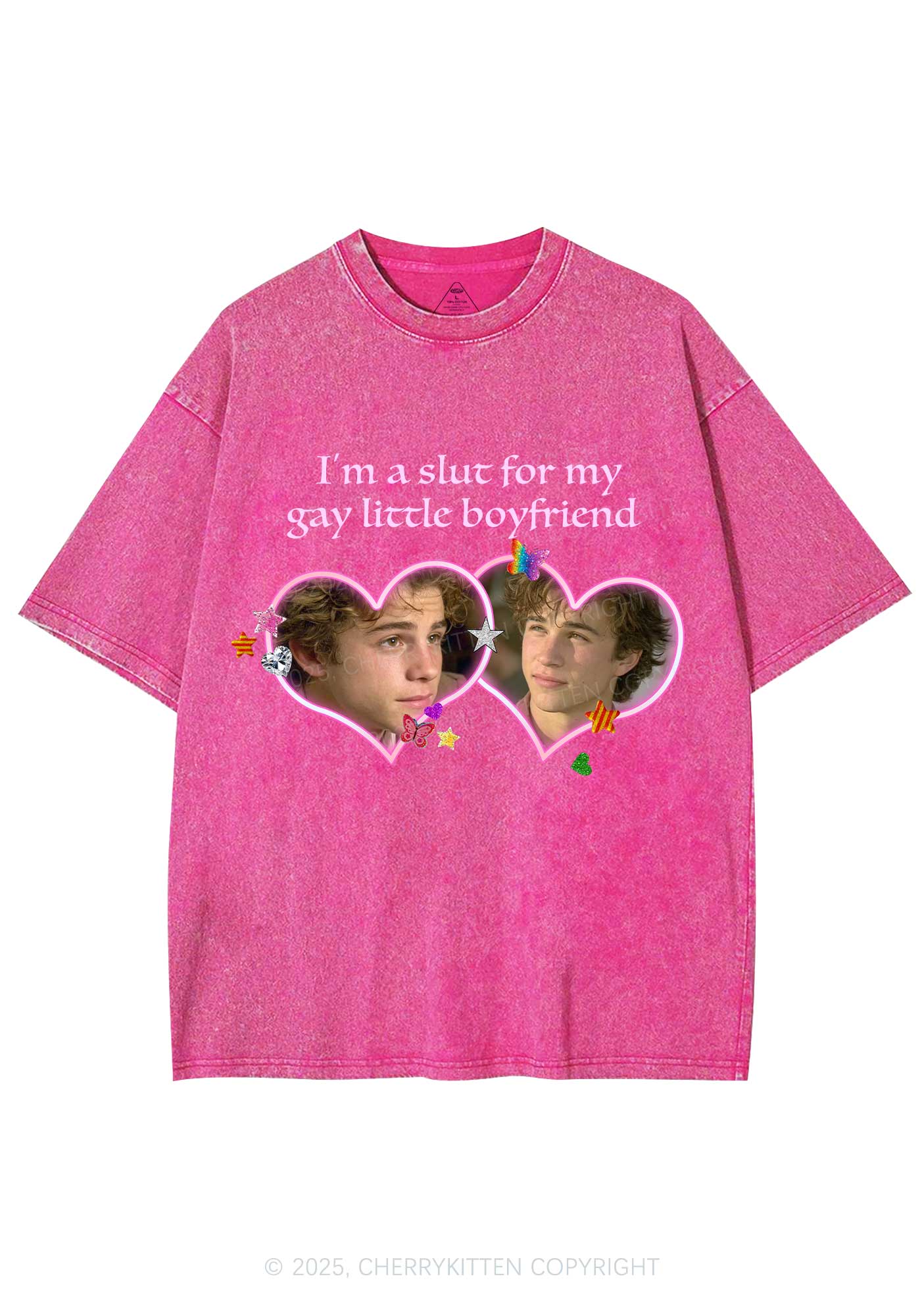 Custom Slxt Gay BF Photo Y2K Shirts Washed Tee Cherrykitten - Image 3