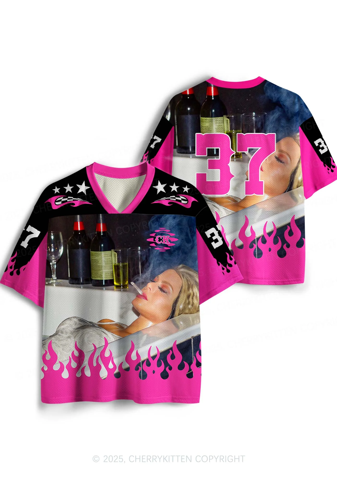 Custom Smoking Woman Y2K Sport Jersey Shirts Cherrykitten - Image 3