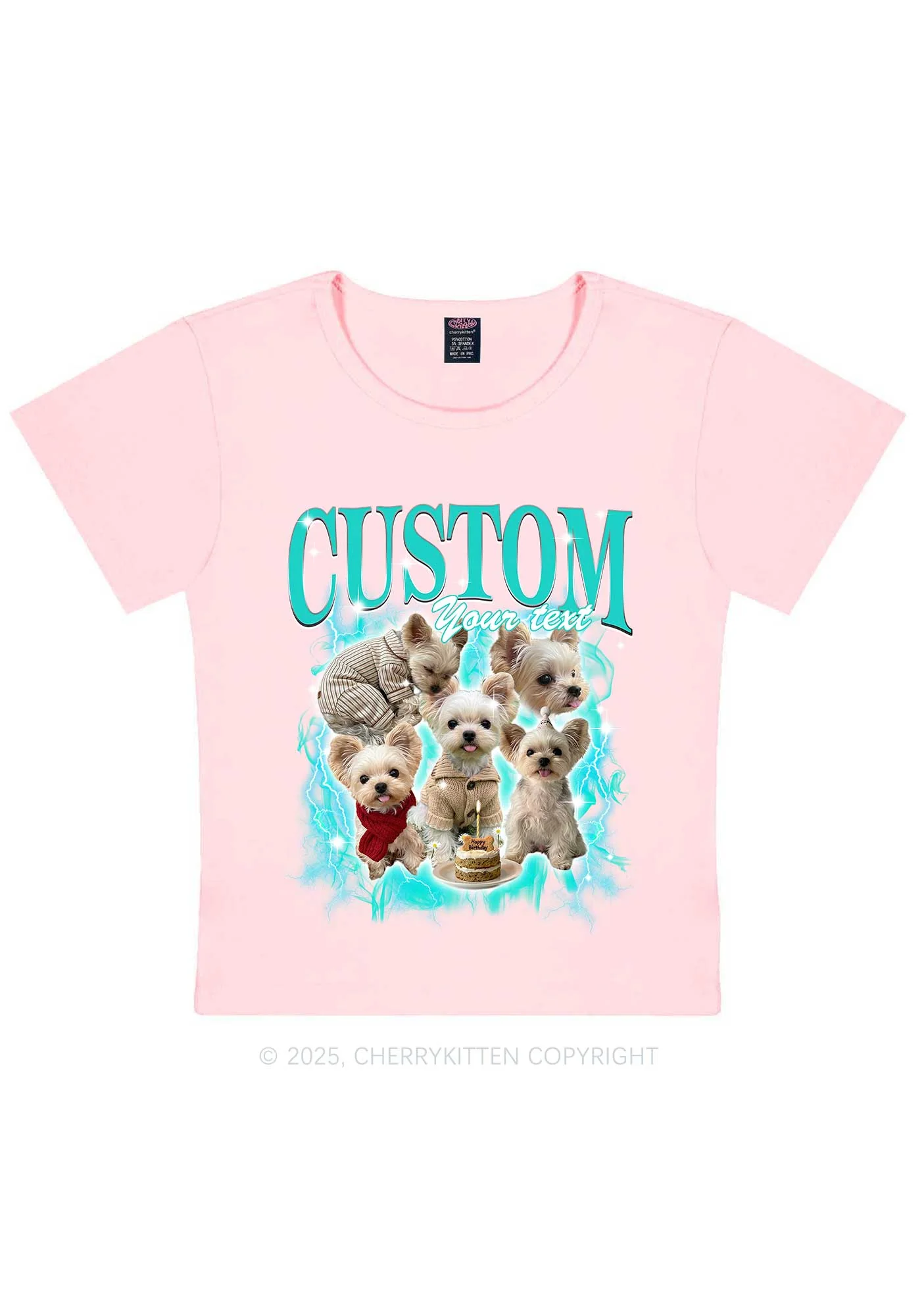 Custom Sparkle Dog Photo Y2K Baby Tee Cherrykitten - Image 13
