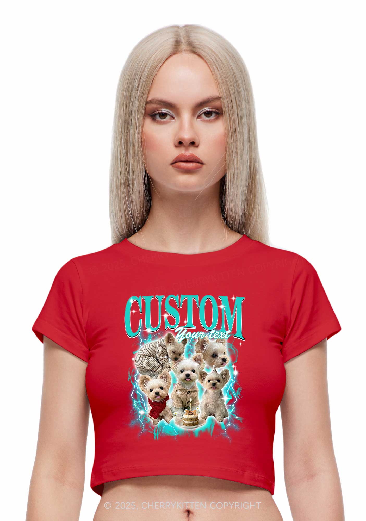 Custom Sparkle Dog Photo Y2K Baby Tee Cherrykitten - Image 3