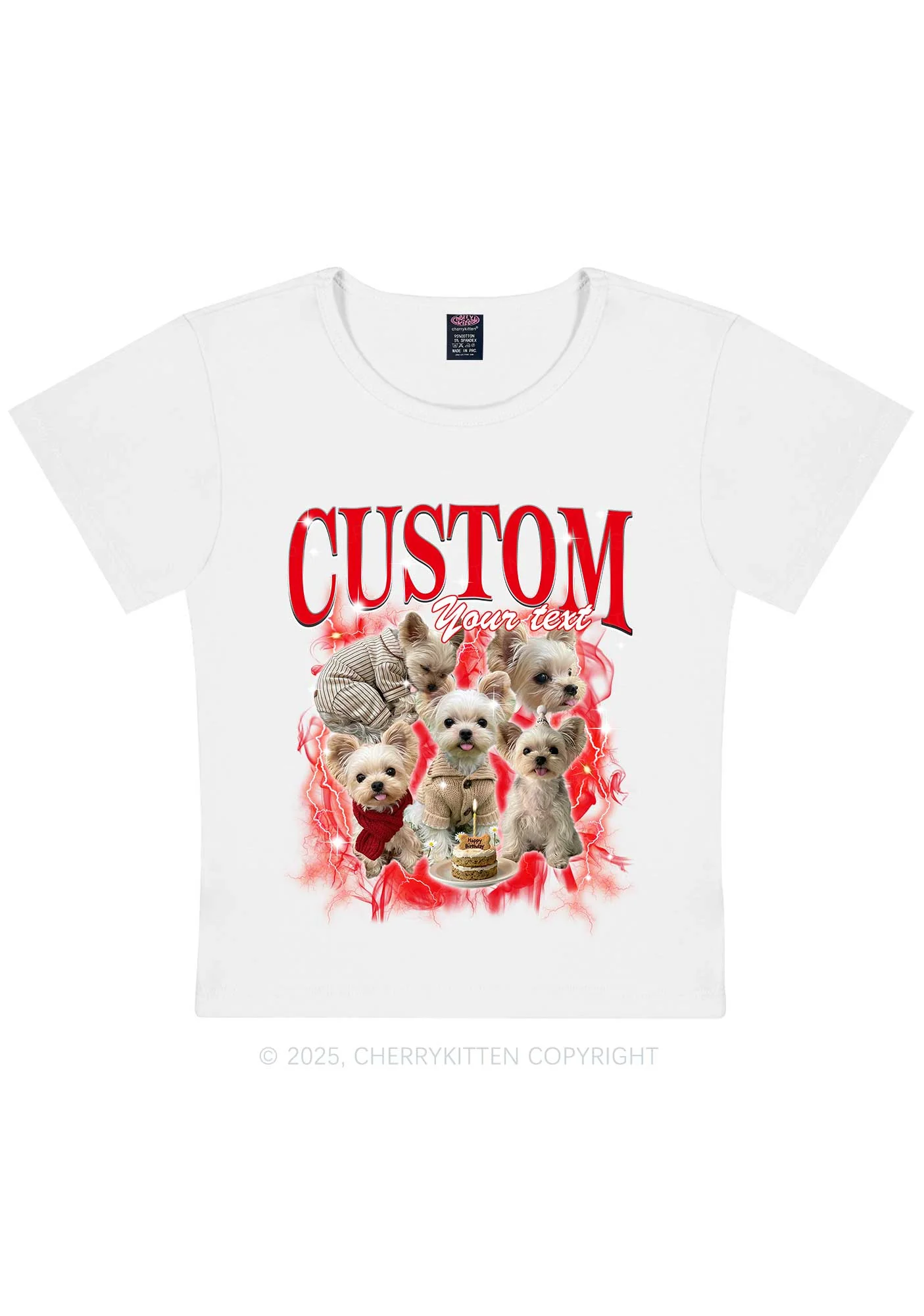 Custom Sparkle Dog Photo Y2K Baby Tee Cherrykitten - Image 5