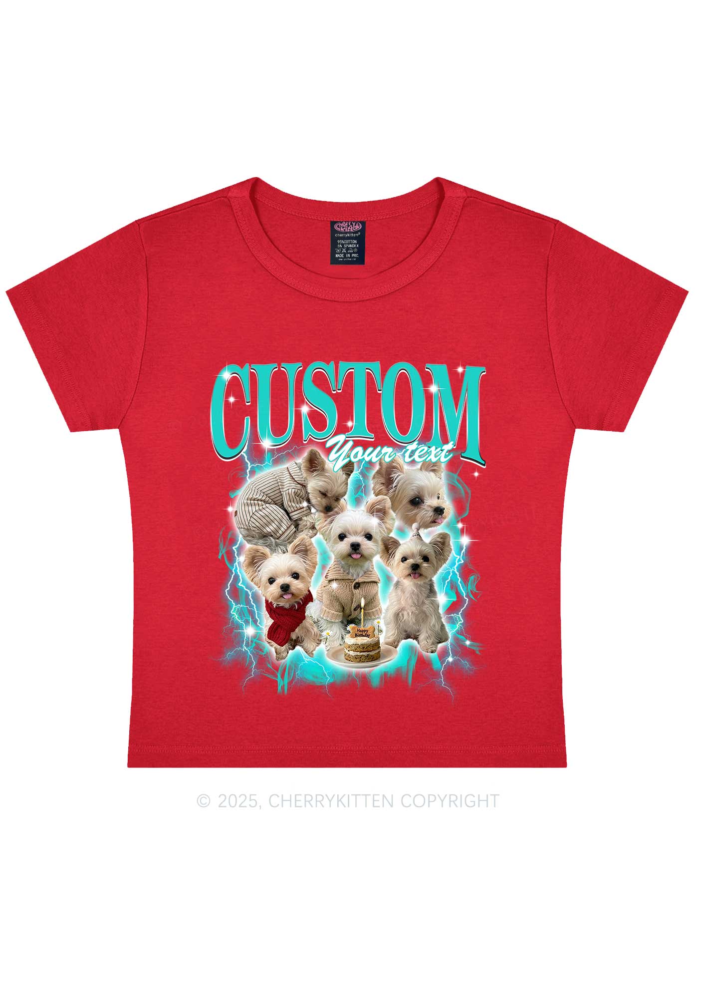 Custom Sparkle Dog Photo Y2K Baby Tee Cherrykitten - Image 6